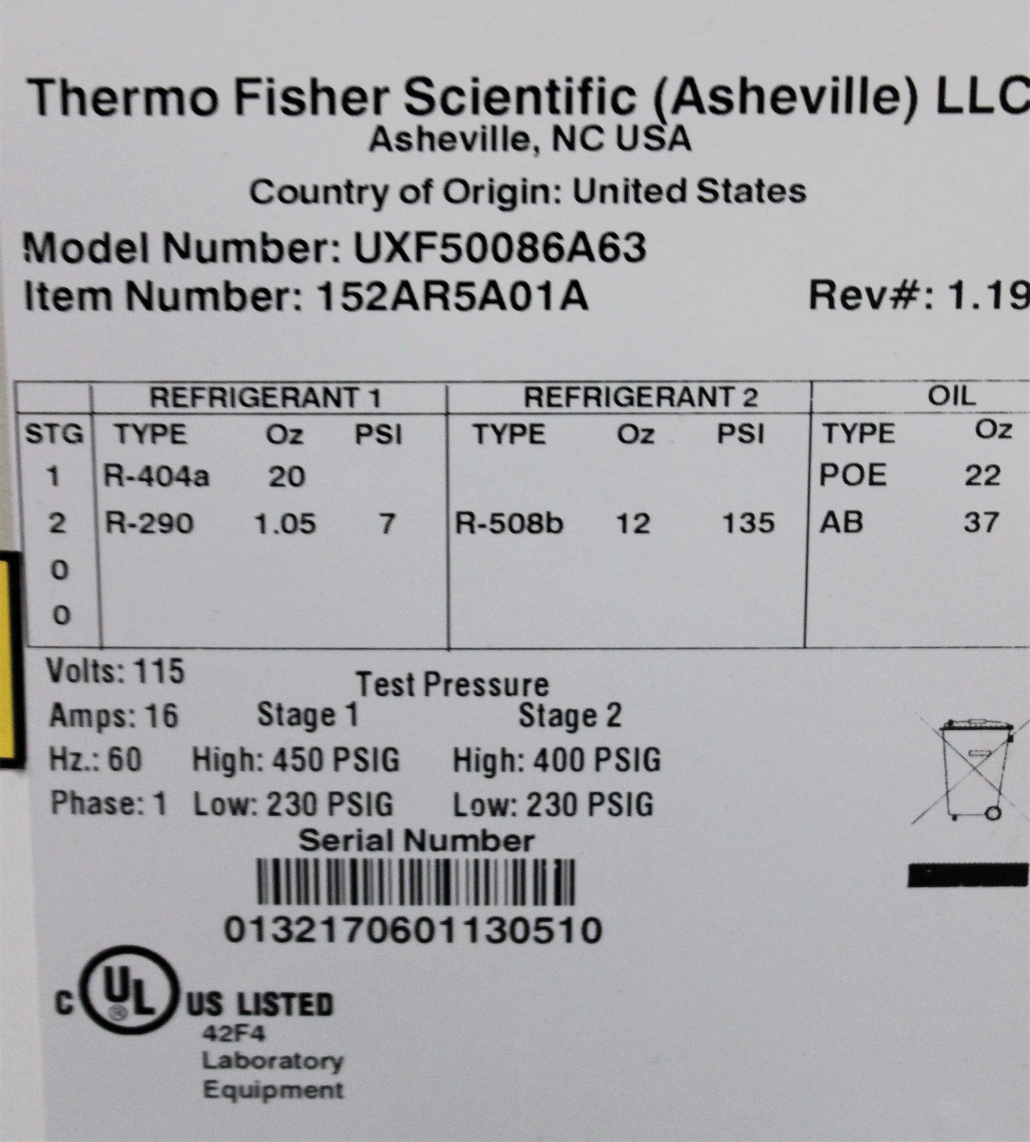 Thermo Scientific UXF50086A Ultra-Low Freezer