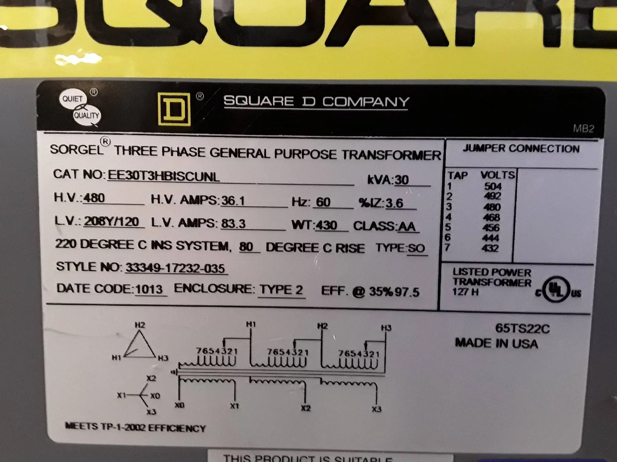 Square D Three Phase Ventilated Energy Efficient K4 Rated Transformer