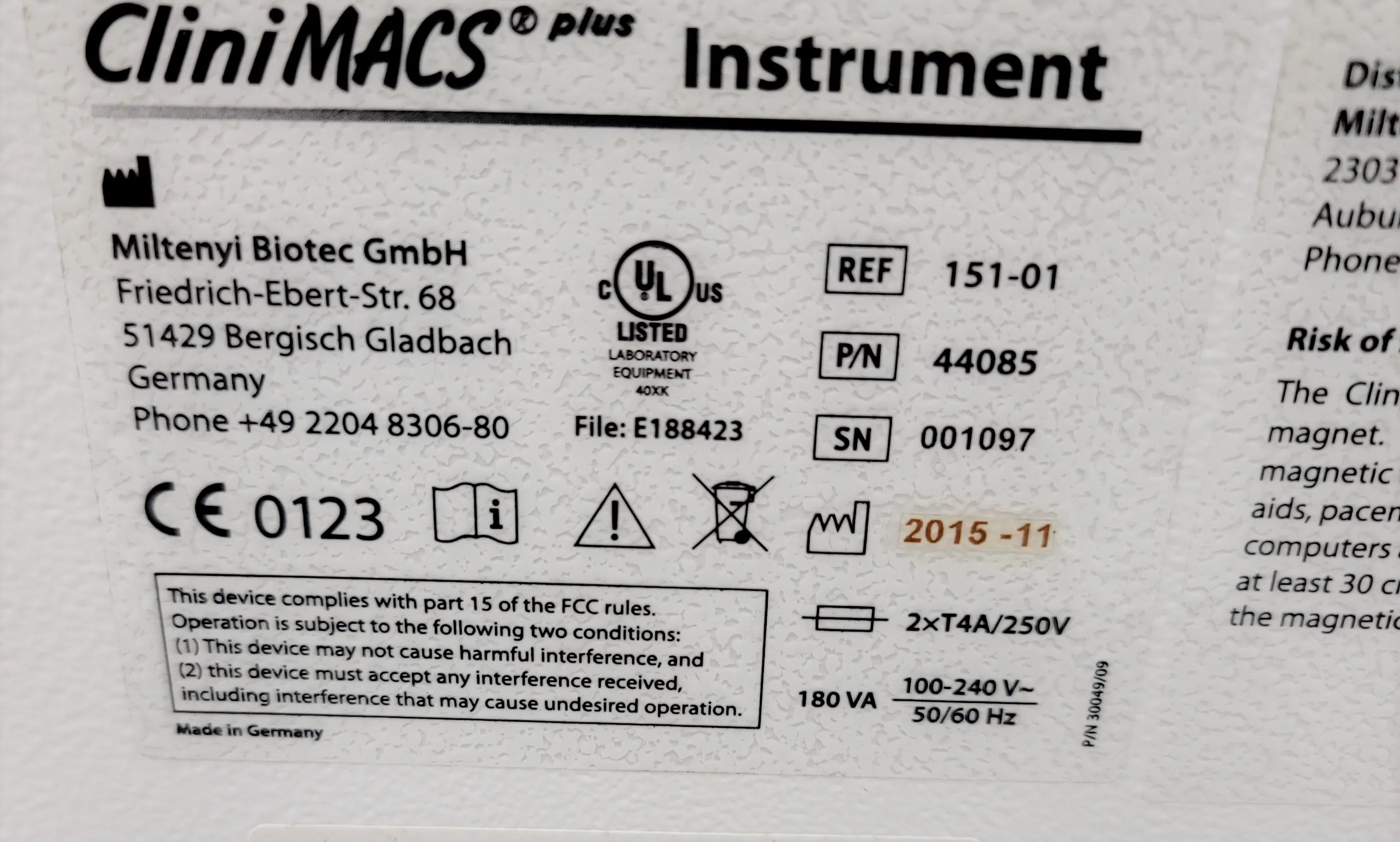 Used Miltenyi Biotech CliniMACS Plus Cell Harvester 120V/220V 50Hz/60Hz 001097