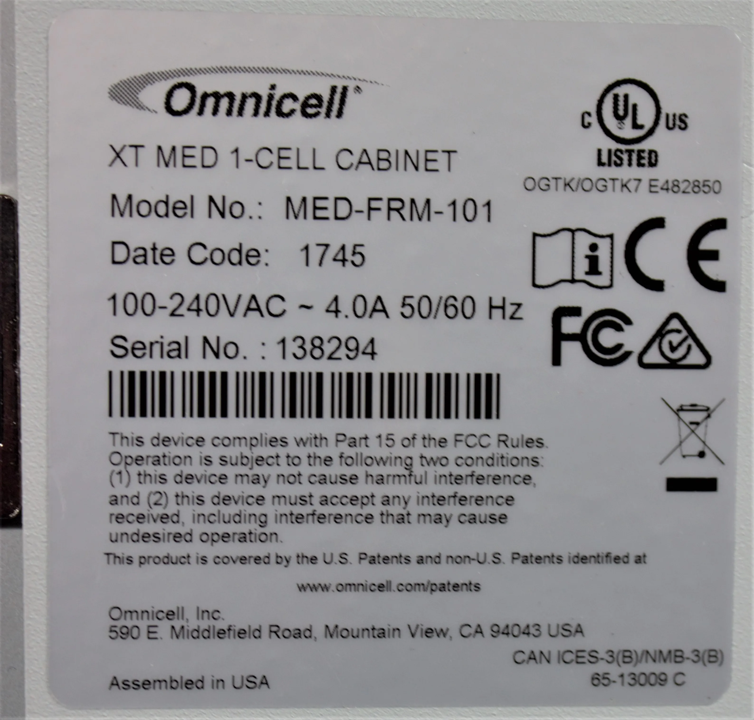 OMNI XT Automated Medication Dispensing System Drug Storage Cabinet