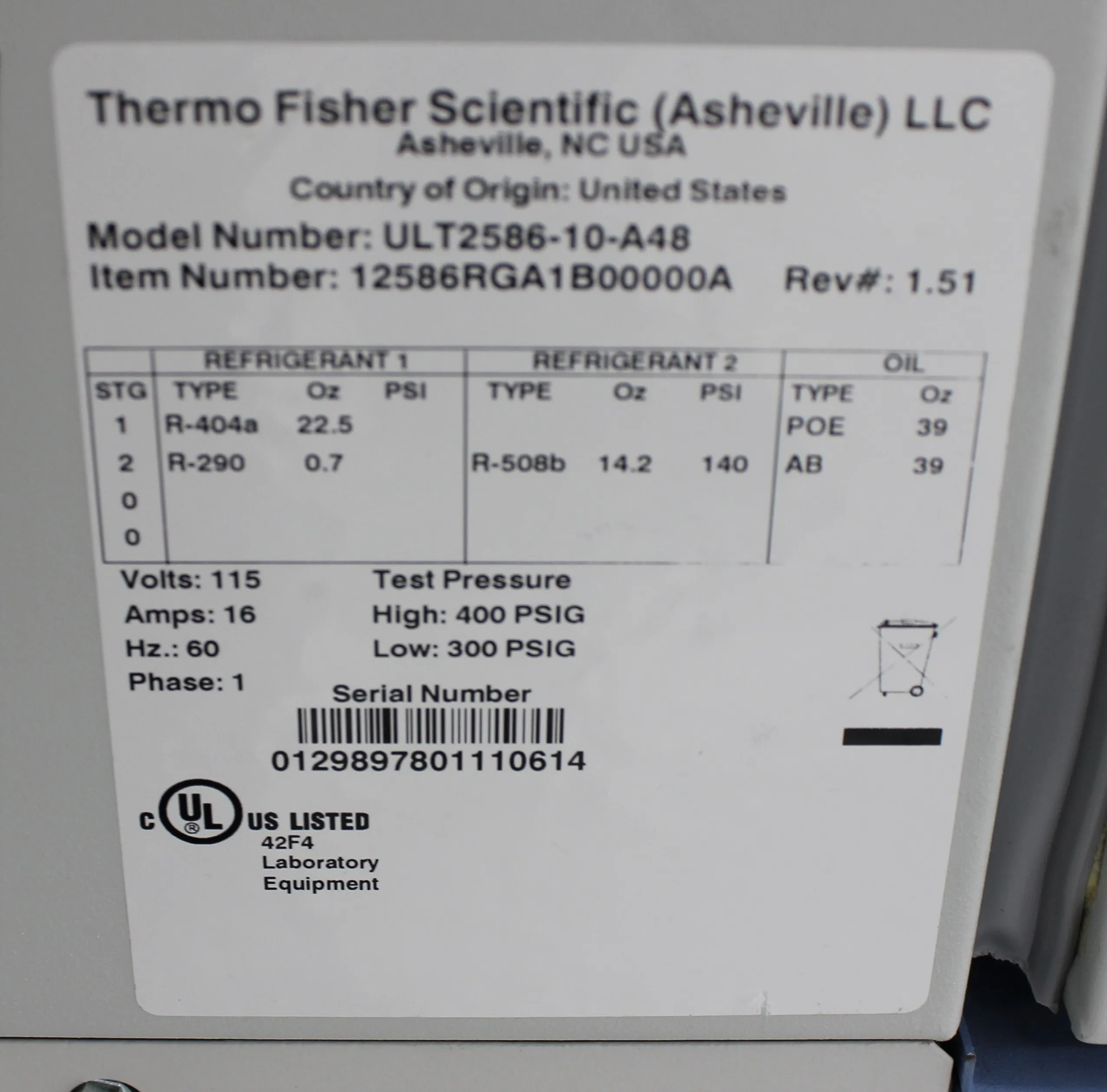 Thermo Scientific ULT2586-10-A48 Ultra-Low Temperature Freezer