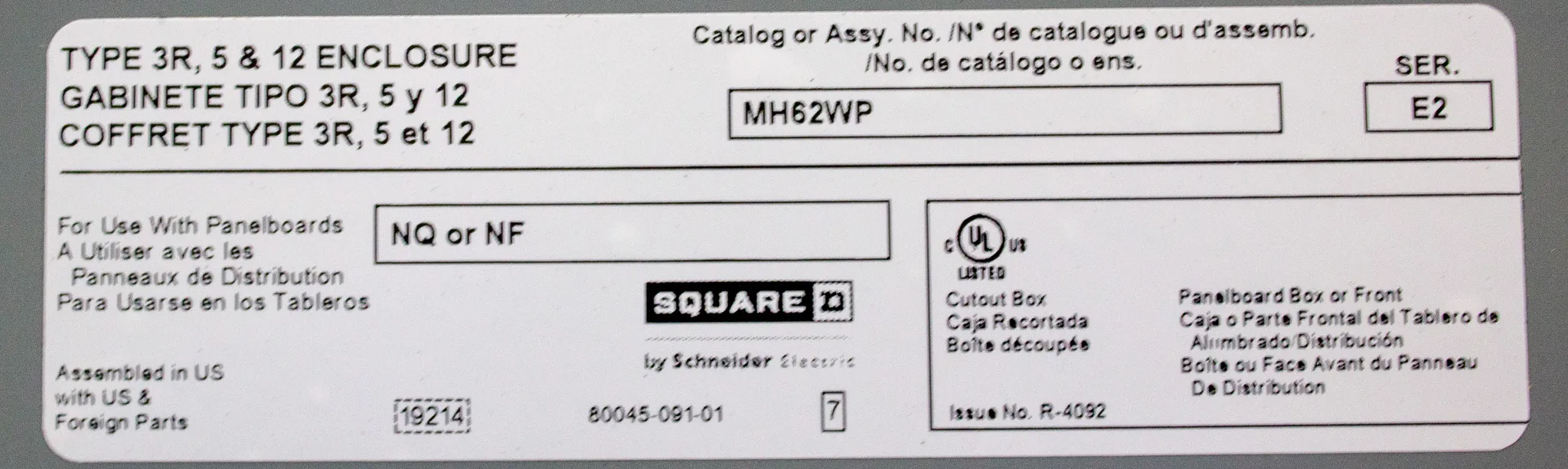 Square D EX150T3H Transformer, Dry Type, DOE 2016, 150kVA, 3 Phase, 480V Delta Primary, 208Y/120V Secondary, 22K, 150C Rise w/ Panelboard