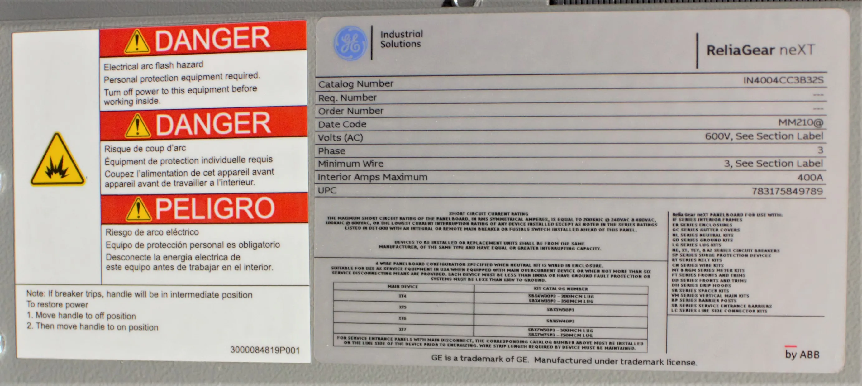 GE and ABB ReliaGear next SwitchBoard Panel 600V