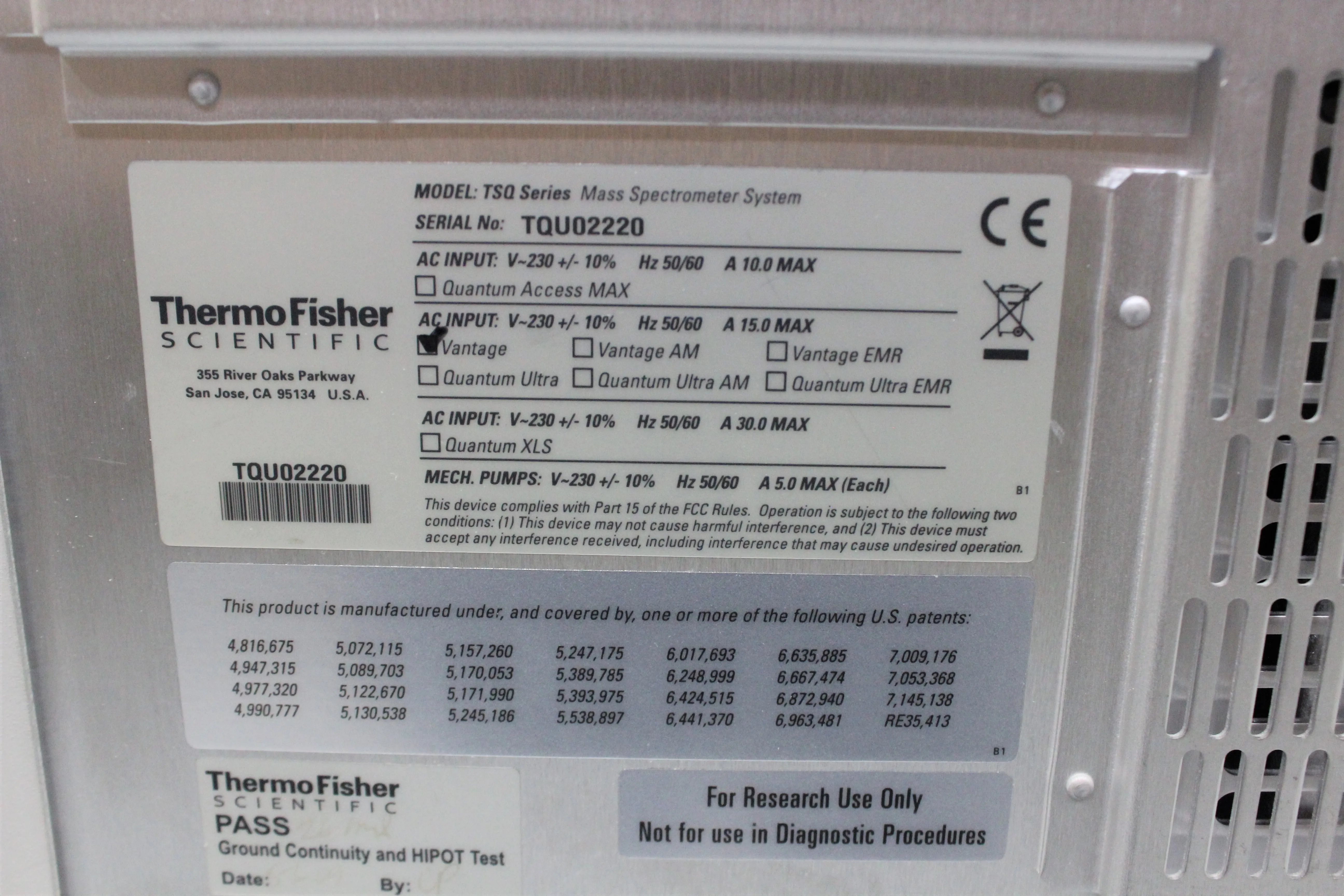 Thermo Scientific TSQ Vantage Triple Quadrupole Mass Spectrometer, Mass Spec