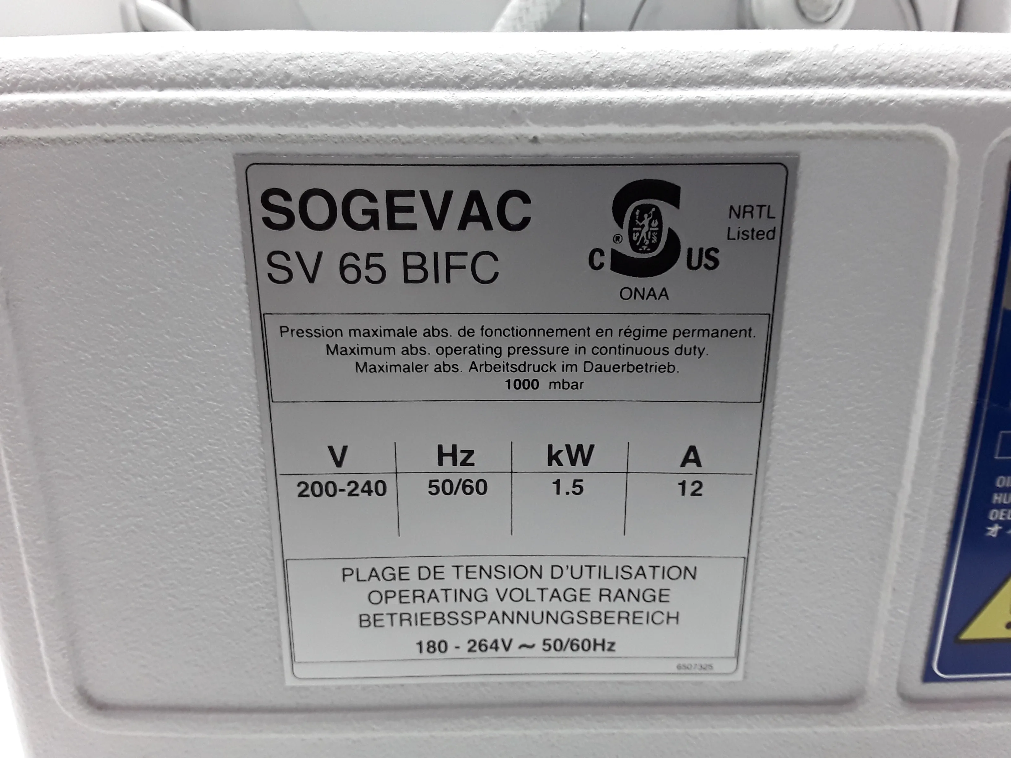 Sogevac SV65 BI FC Vacuum Pump, Used, 30-Day Warranty, 100% Parts and Labor