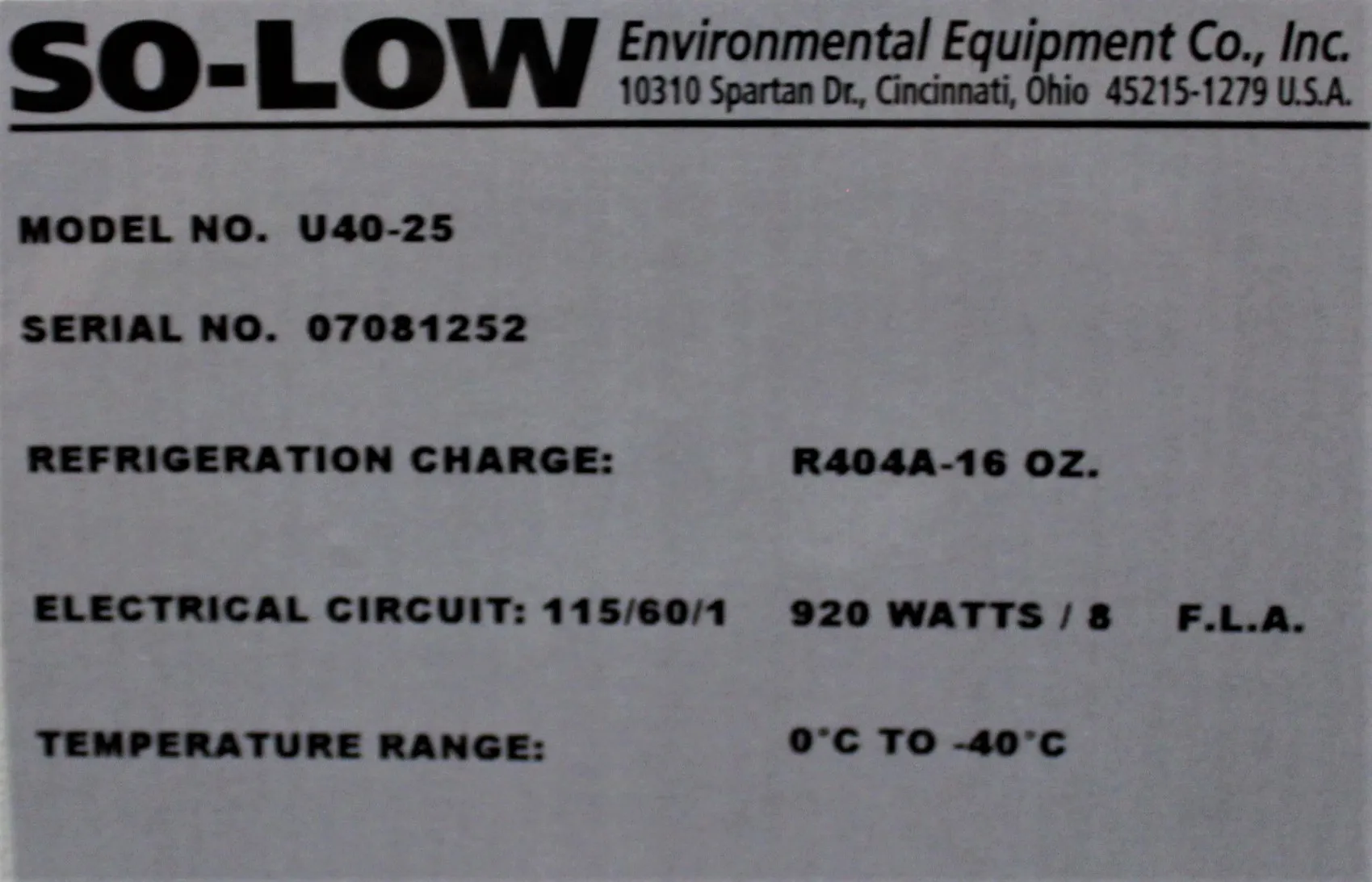 So-Low U40-25 Ultra Low Freezer