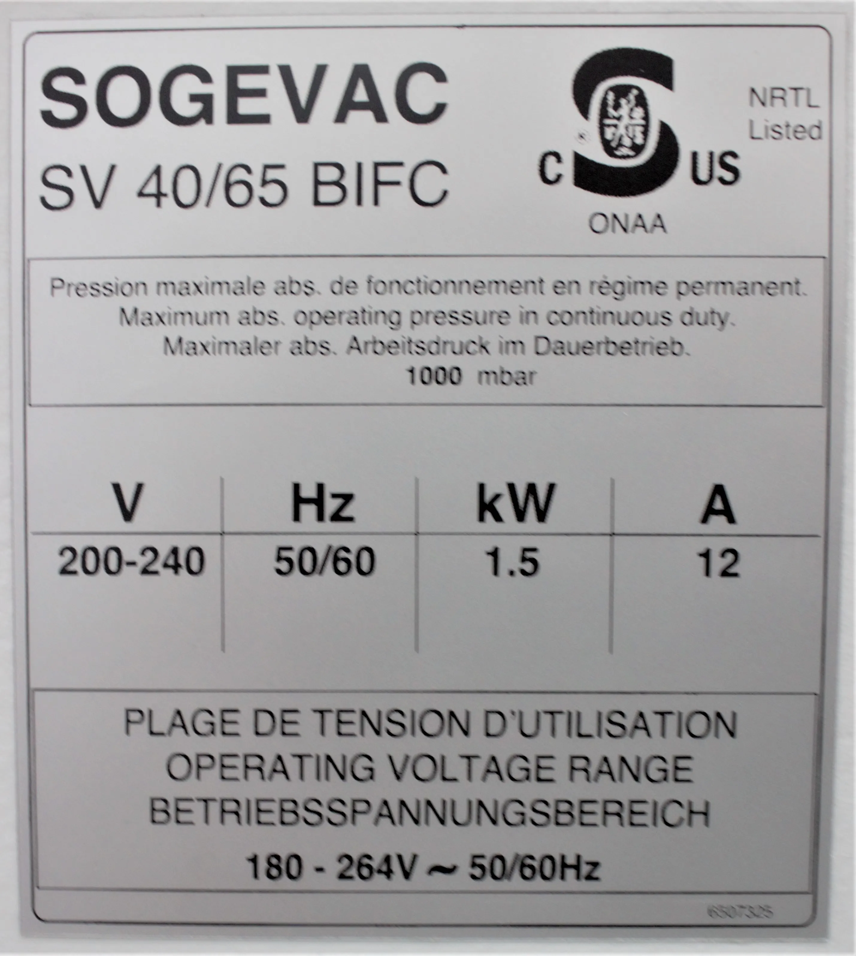 Sogevac SV40-65 BI FC Single-stage, oil-sealed rotary vane pump - Used Vacuum Pump from France - 30-Day Warranty