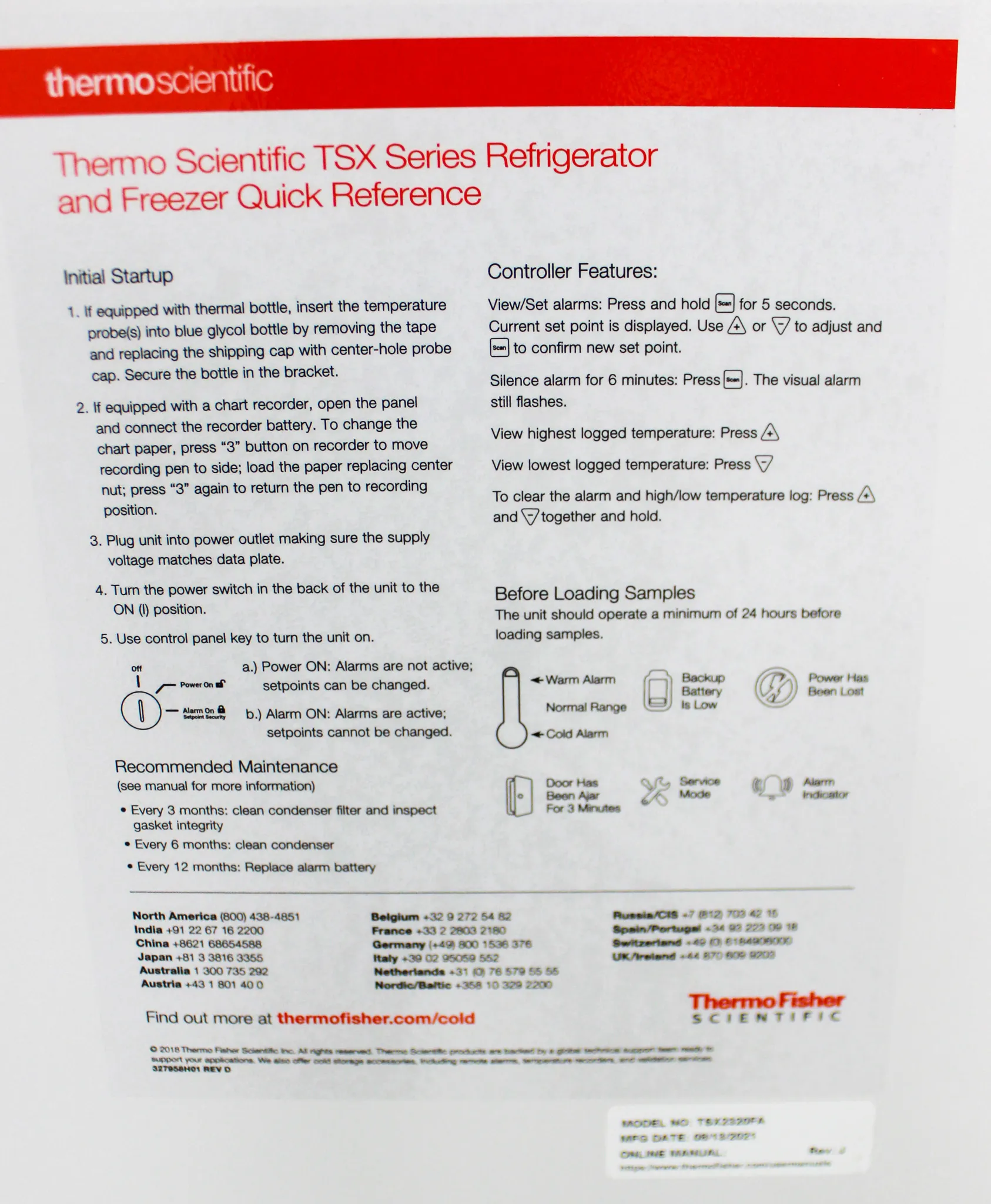 Thermo Scientific TSX2320FA -20C Manual Defrost Lab Freezer