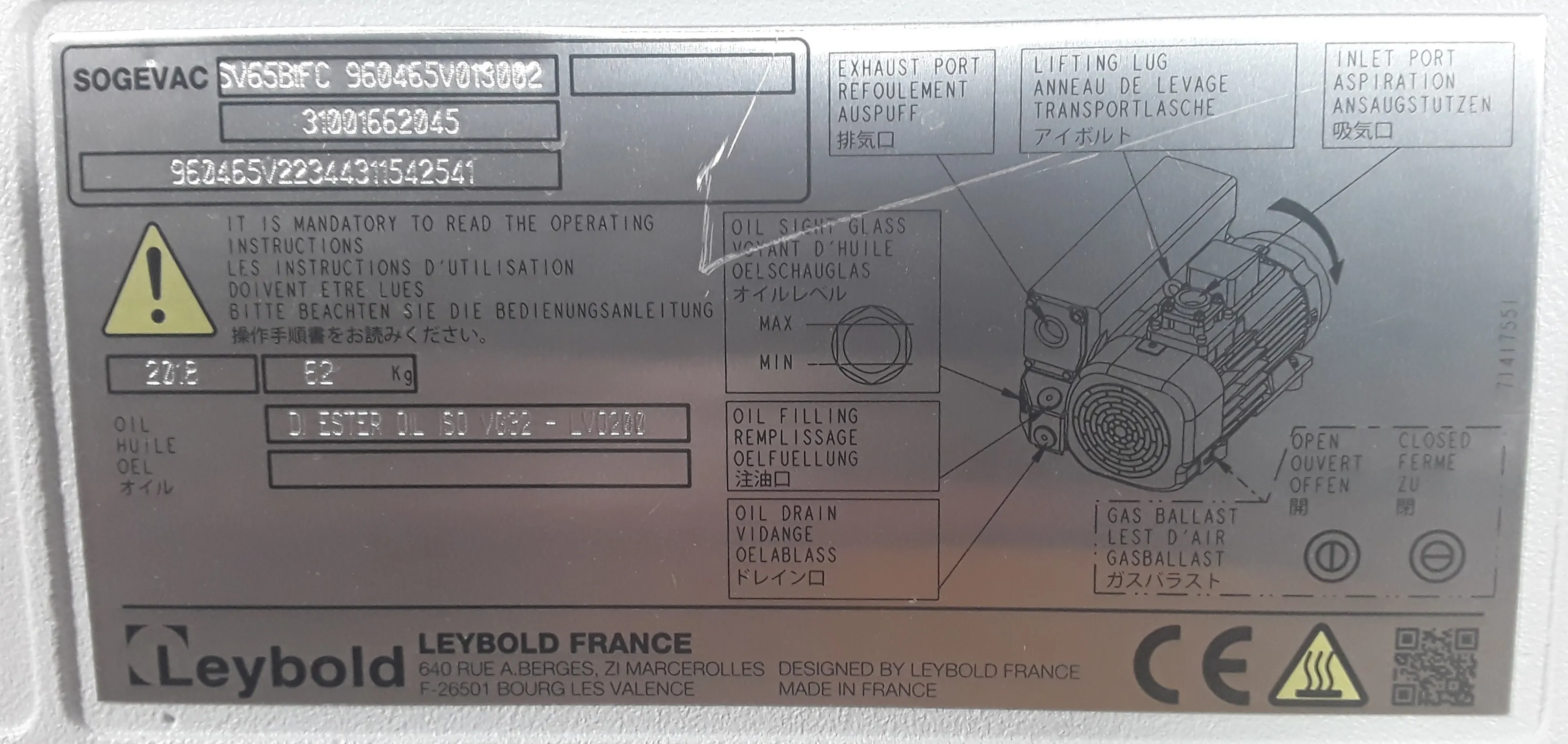 Leybold Sogevac SV65 BI FC Vacuum Pump 240V