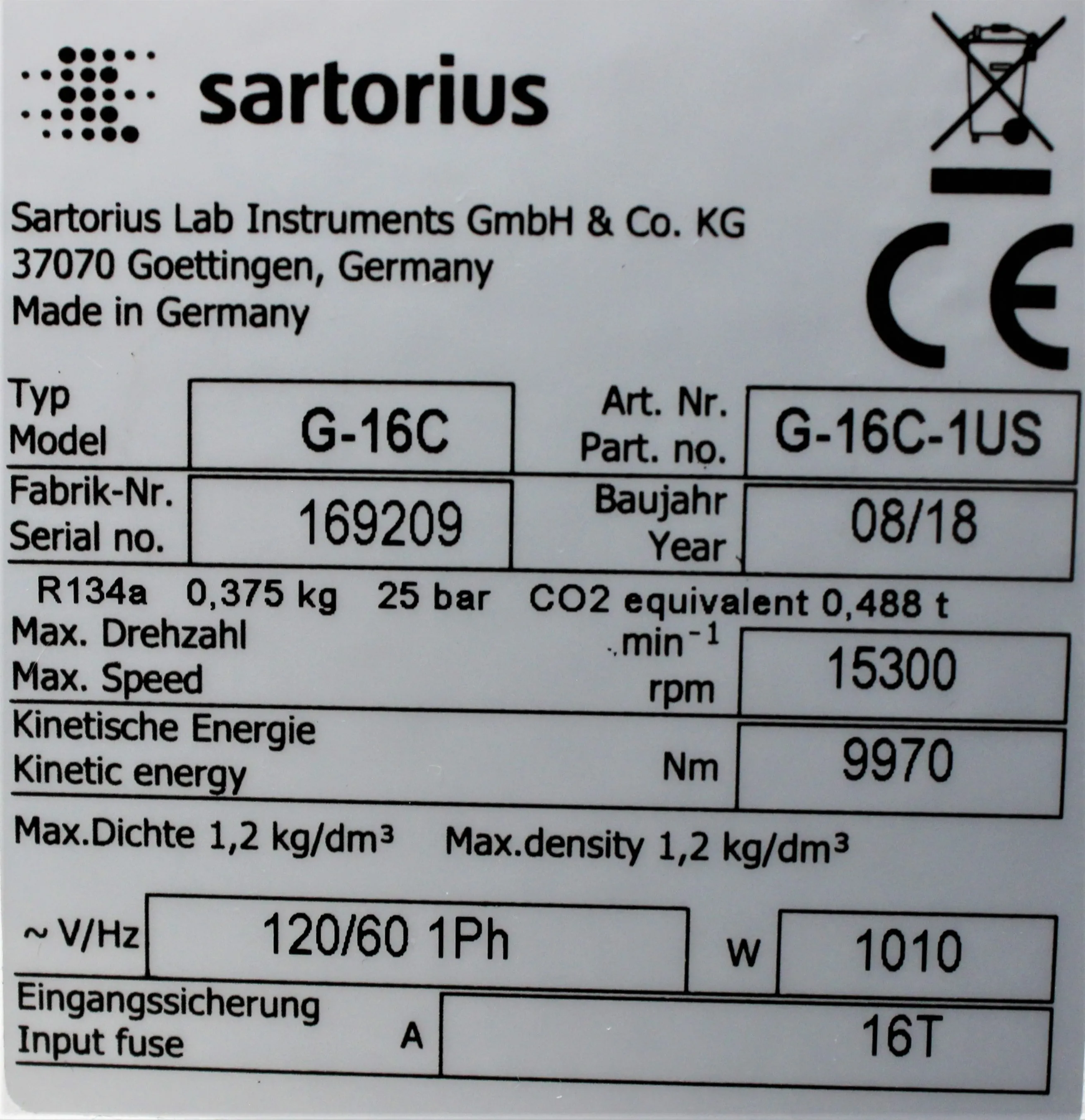 Sartorius Centrisart G-16C Refrigerated Benchtop Centrifuge with Rotor Options