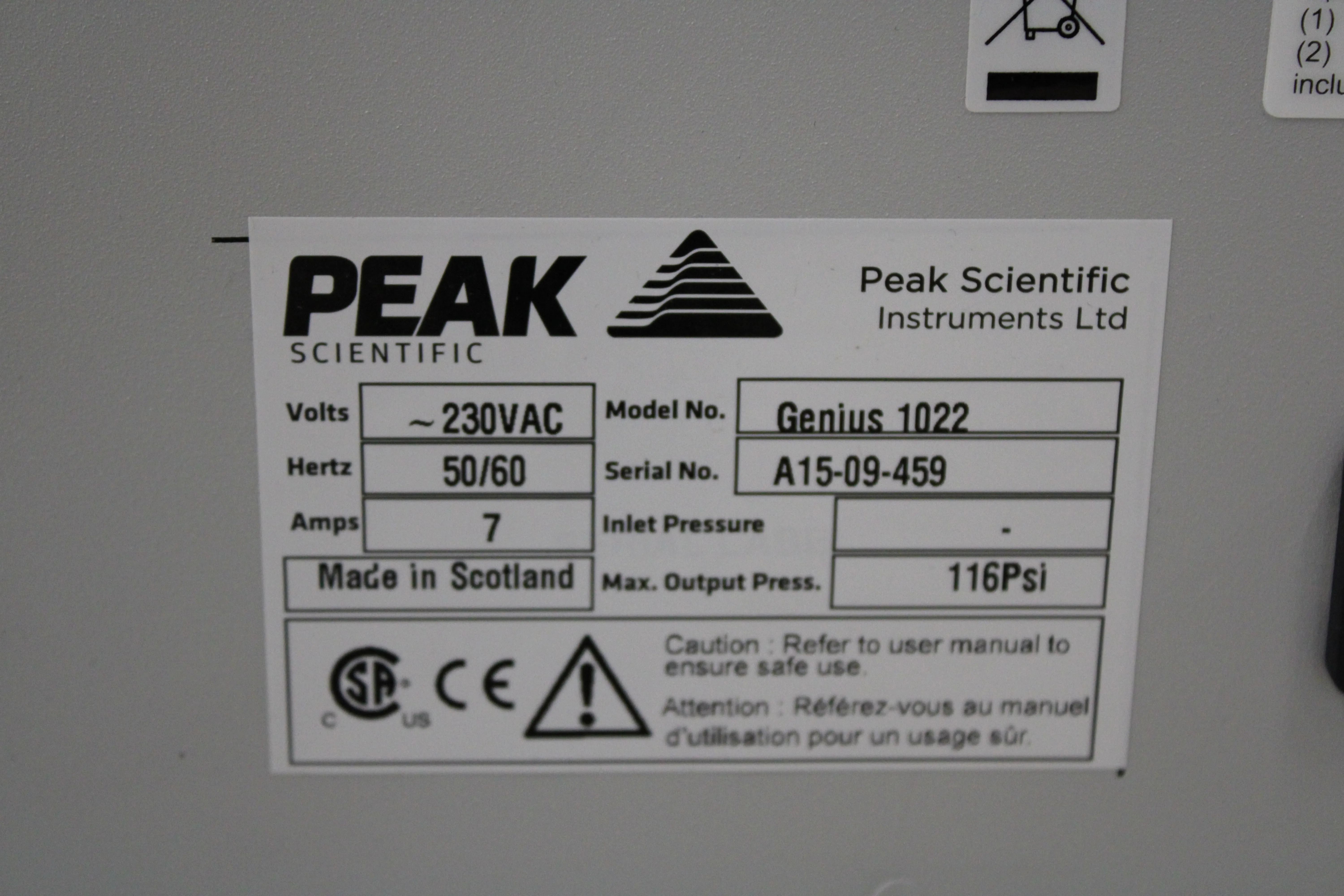 Peak Scientific Genius 1022 Nitrogen Generator