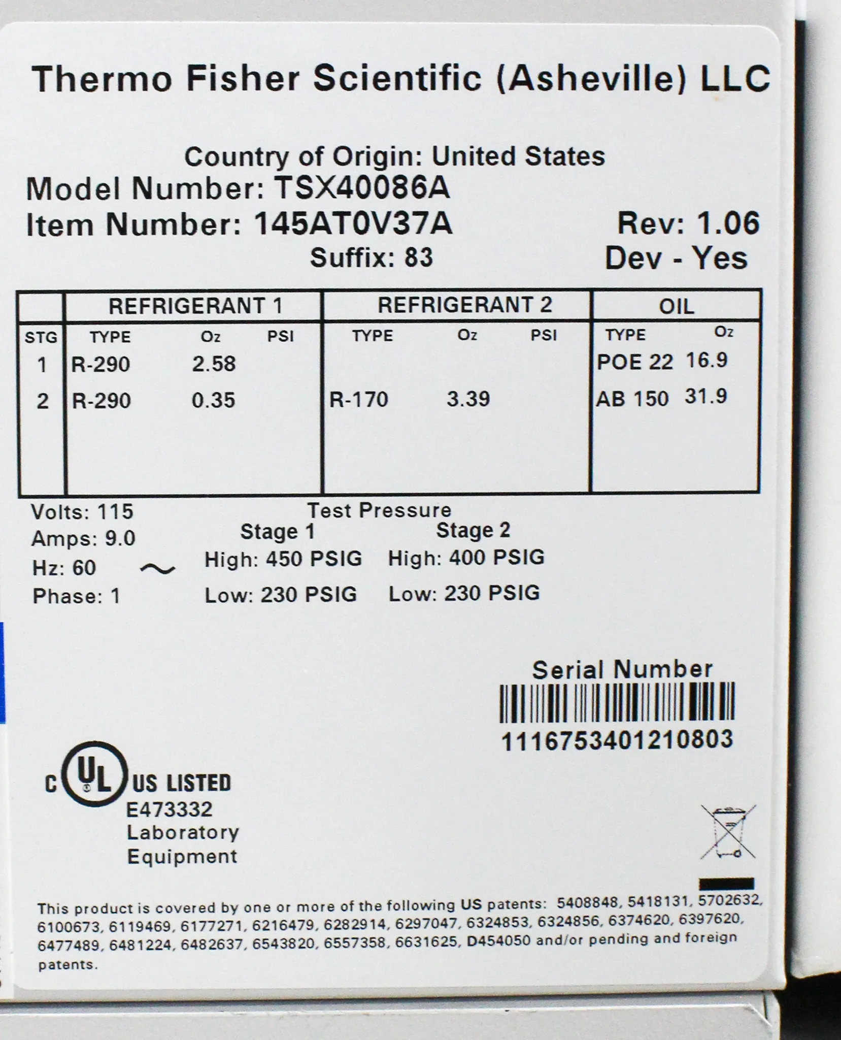 Thermo Scientific TSX Series Ultra-Low Temperature -80c Freezer Model TSX40086A