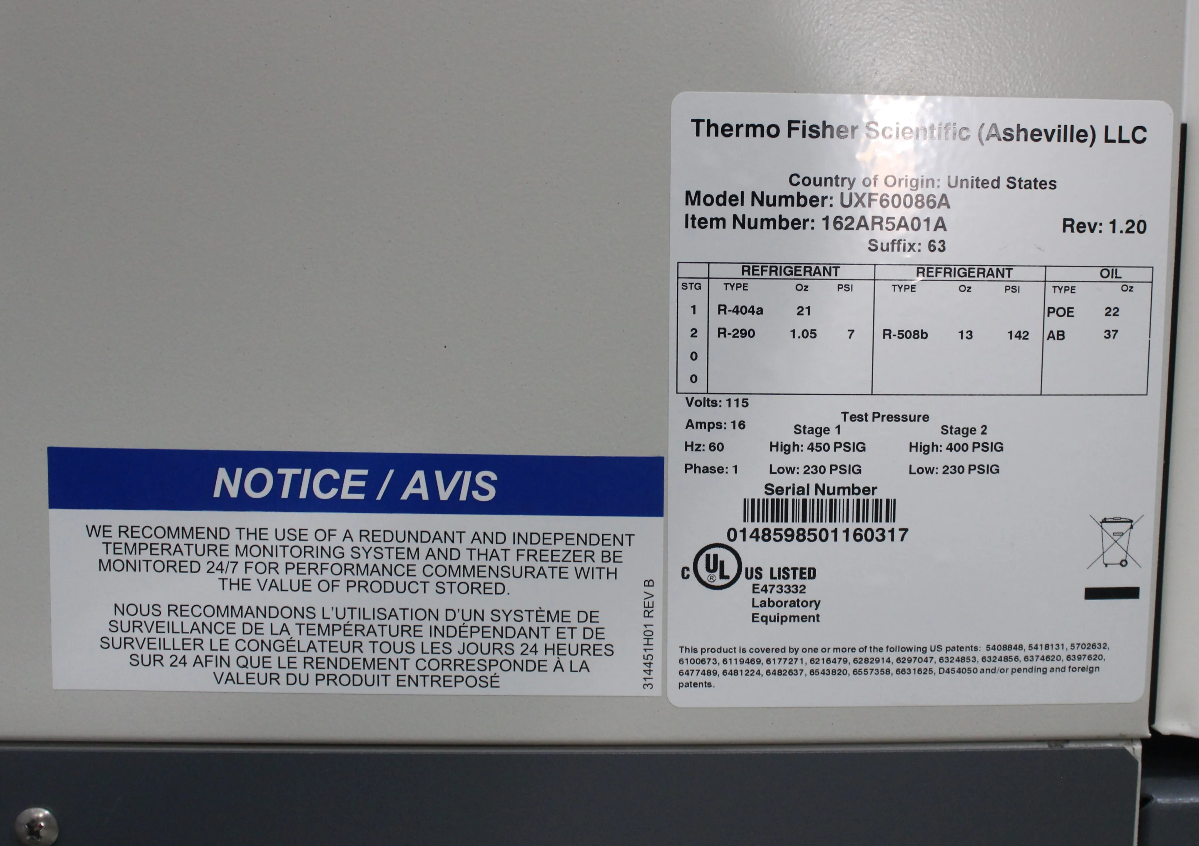 Thermo Scientific Revco UxF60086A Ultra-Low Temperature Freezer