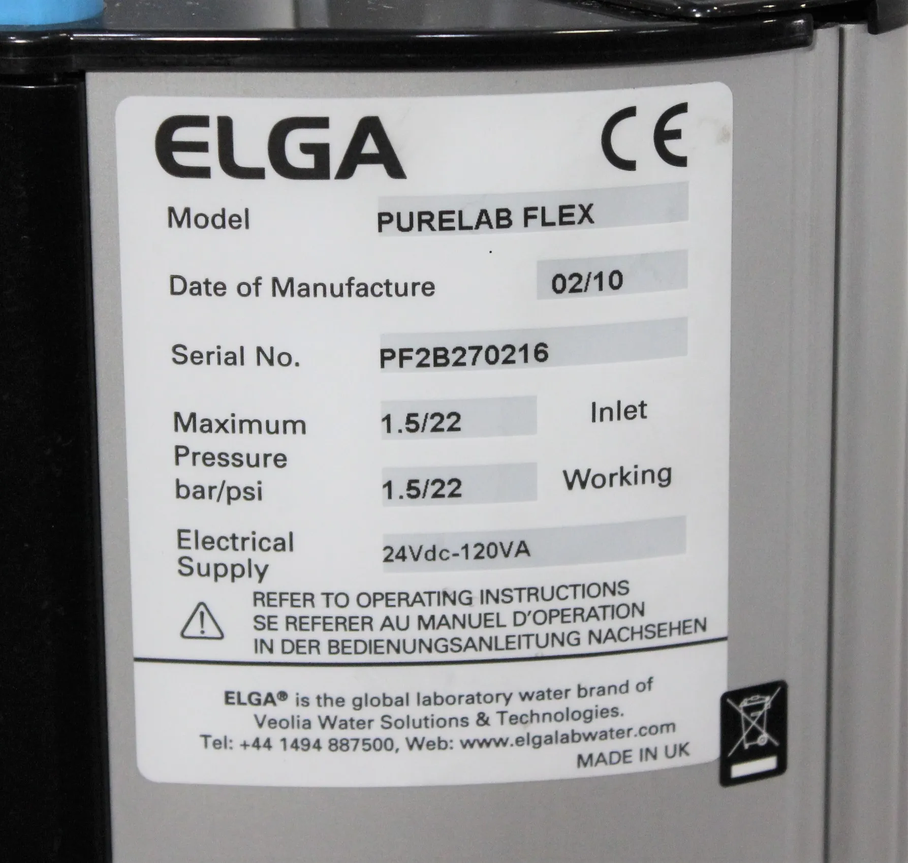 Elga Purelab Flex Water Purification System with TOC Monitoring