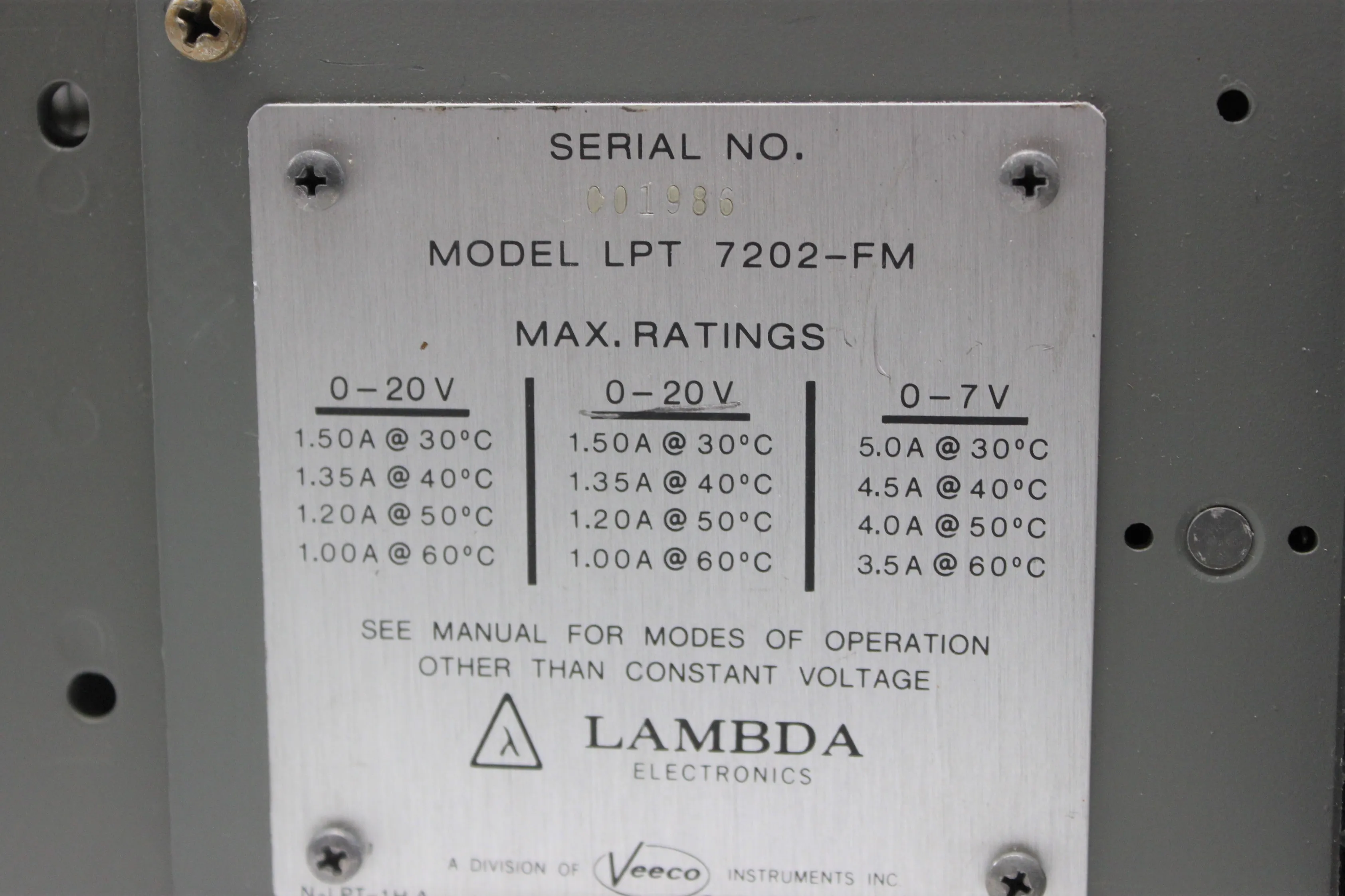 Lambda LPT-7202-FM Regulated Power Supply 0-20V/1.7A, 0-7V/5A 120V/220V 50Hz/60Hz C01986