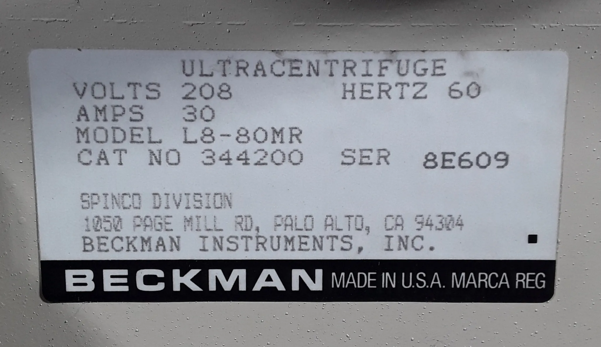 Beckman L8-80MR Ultracentrifuge