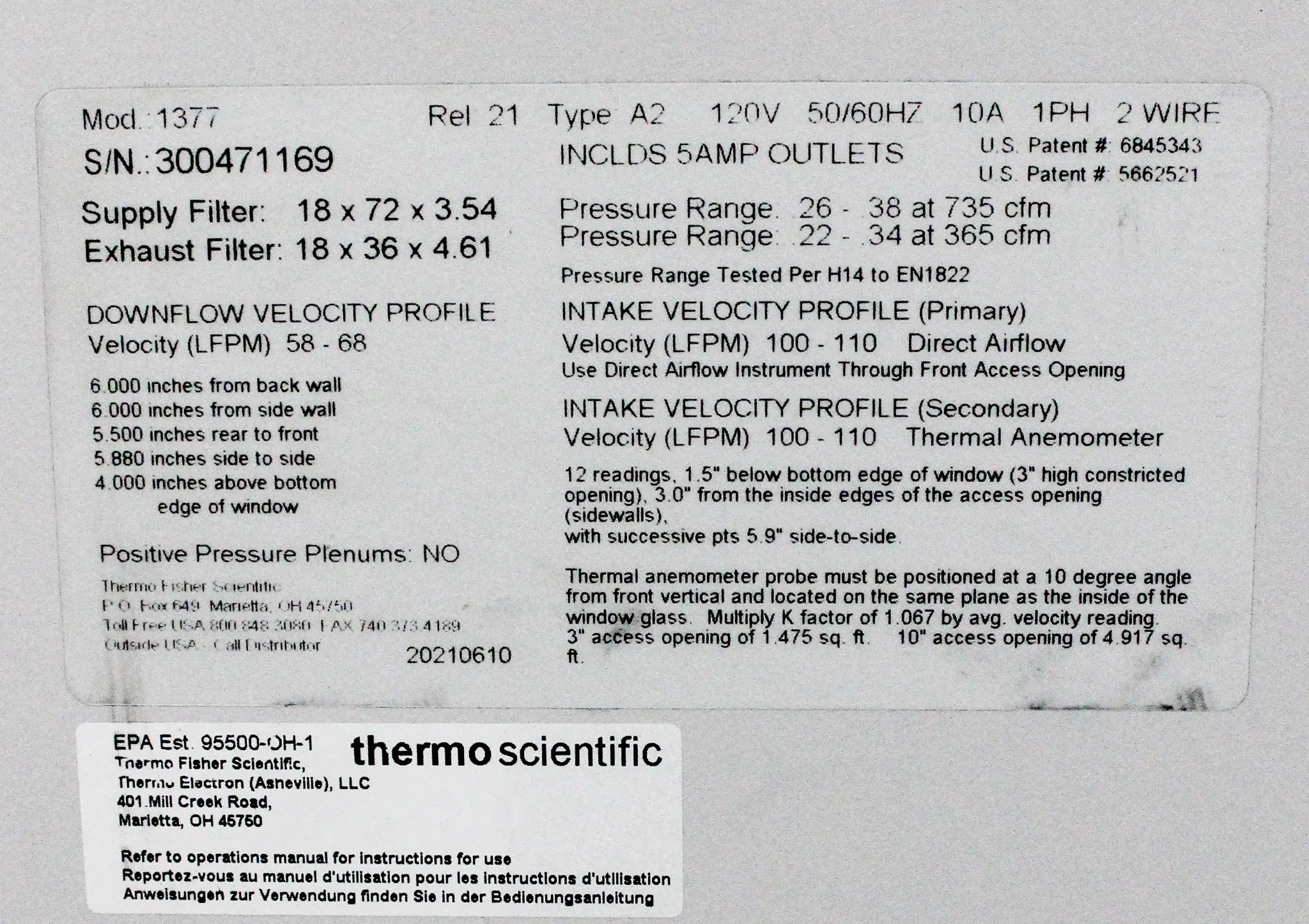 Thermo Scientific 1300 Series Class II, Type A2 Biological Safety Cabinet Model 1377 - Biosafety Cabinet