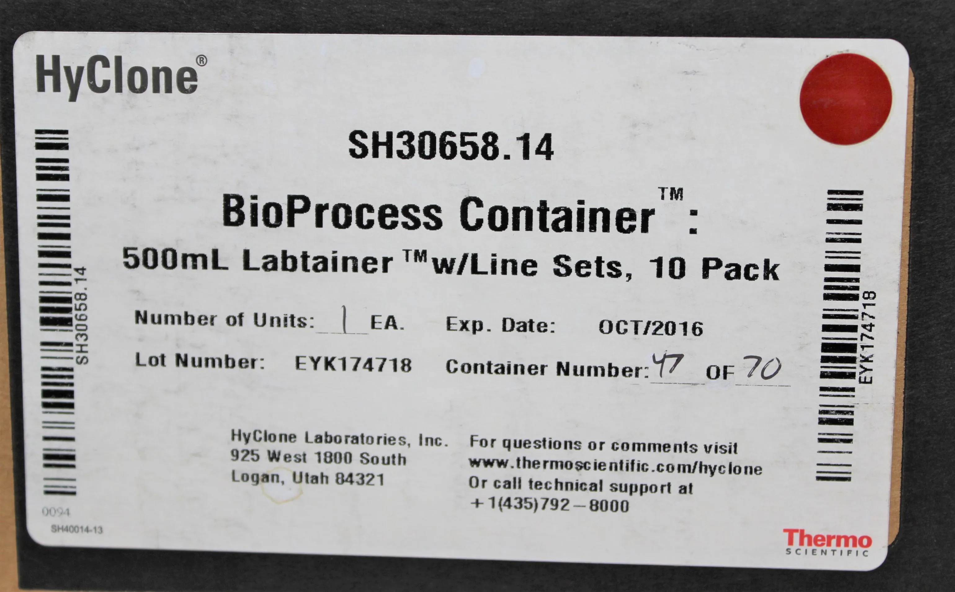 Thermo Scientific Hyclone BioProcess Container 500mL Labtainer SH30658.14 Single Use Mixer