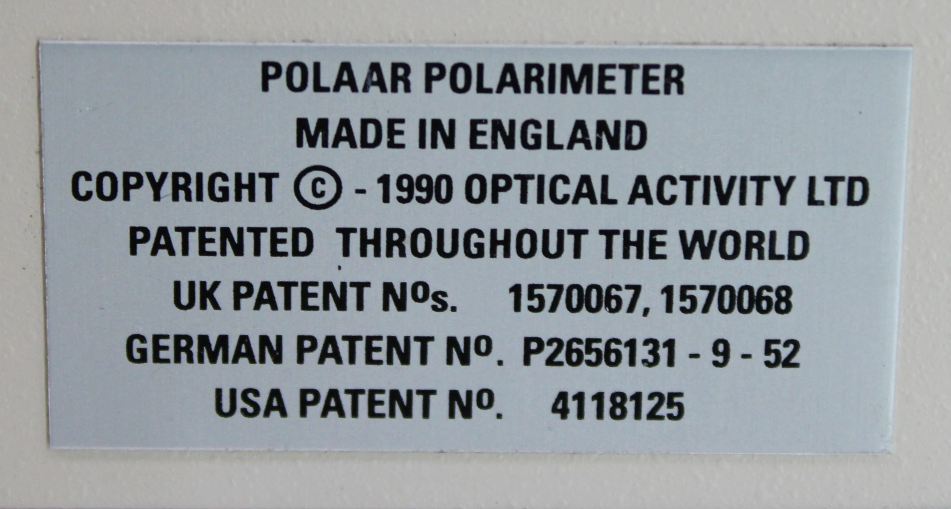 PolAAr Optical Activity Polarimeter 2001