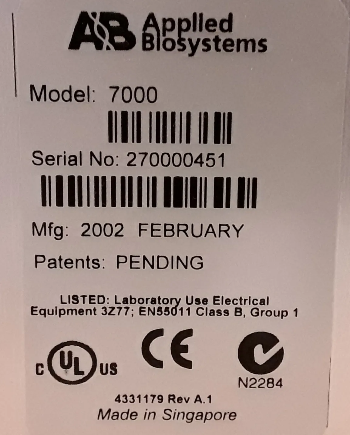 Applied Biosystems 7000 Sequence Detection System DNA Sequencer