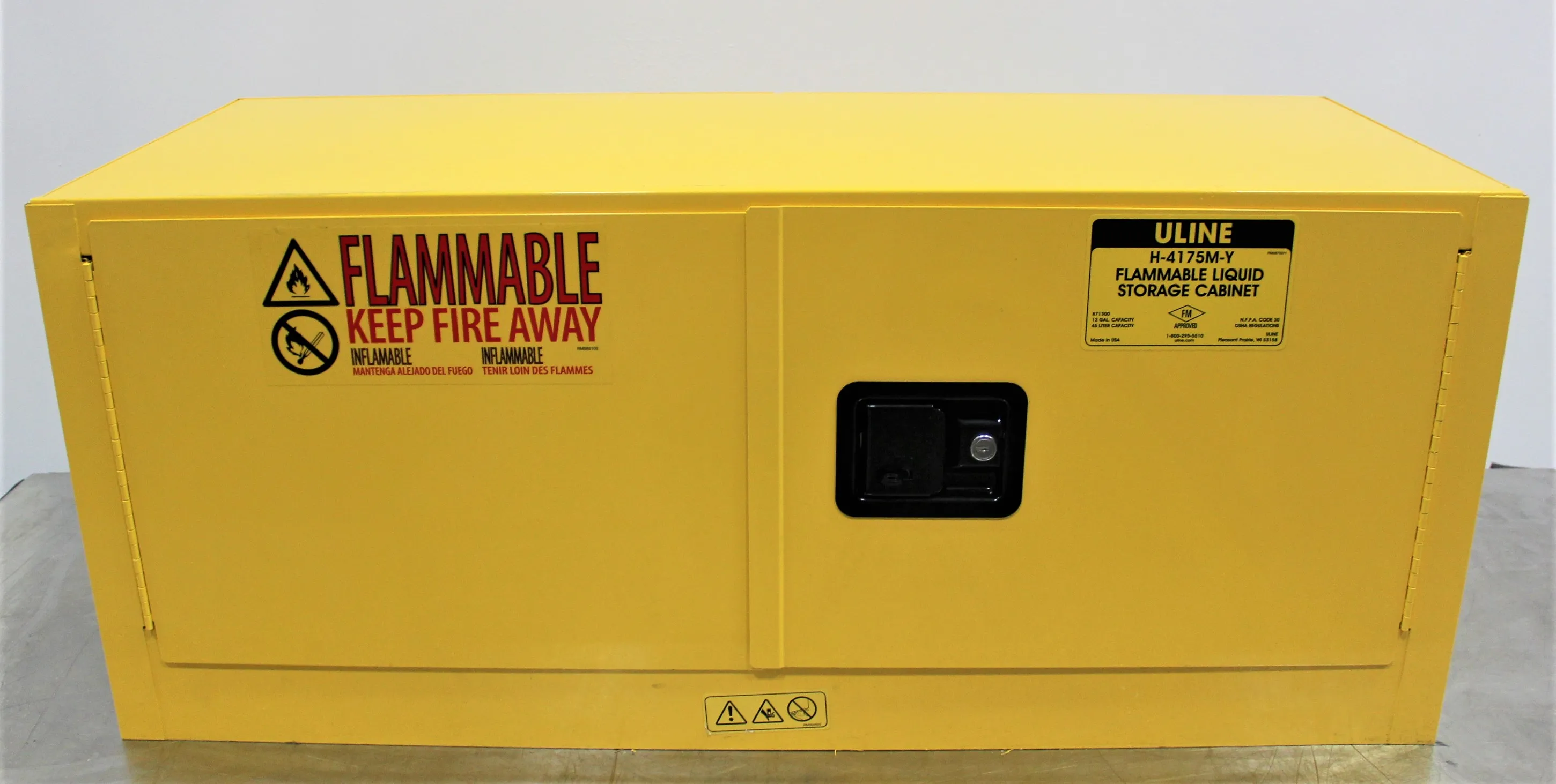 Used Uline H-41775M-Y Flammable Cabinet Class 2 RM0870371 12 Gal Cap