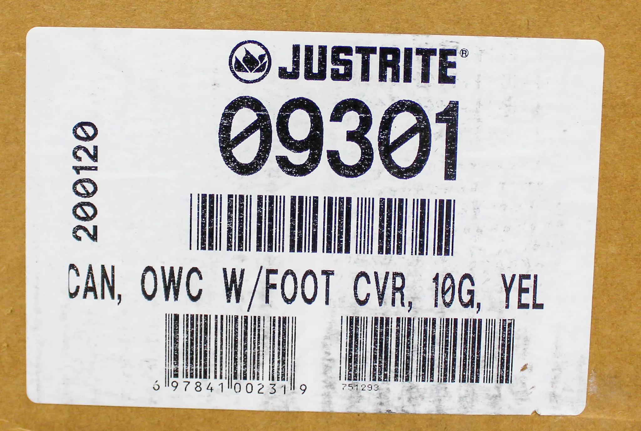 JUSTRITE Oil Waste Can OWC Foot Yellow 10G Model 09301 - New in Box