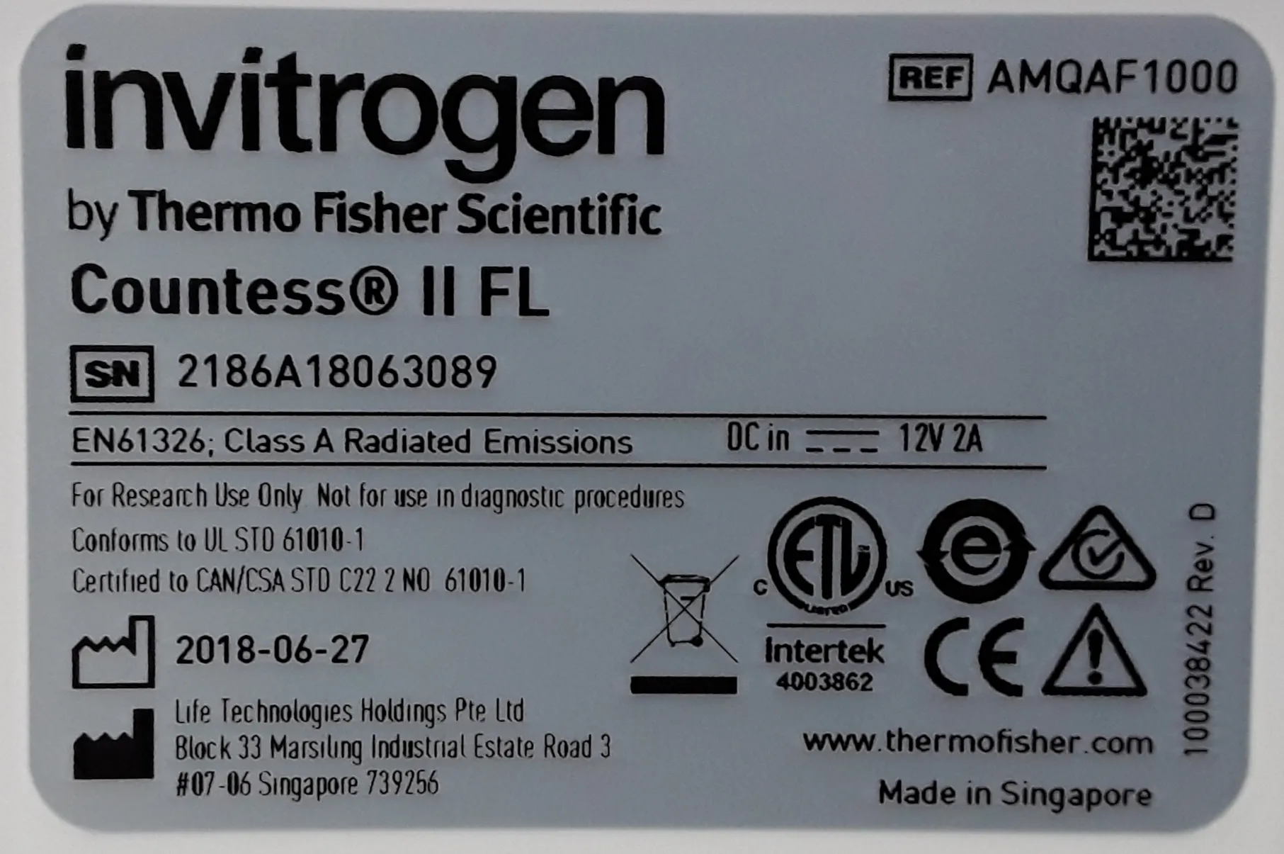 Invitrogen AMQAX1000 Countess II FL Automated Cell Counter