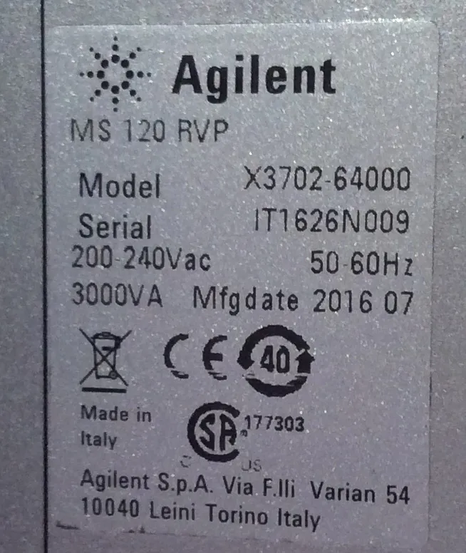 Agilent MS 120 Single Stage Rotary Vane Vacuum Pump - X3702-64000