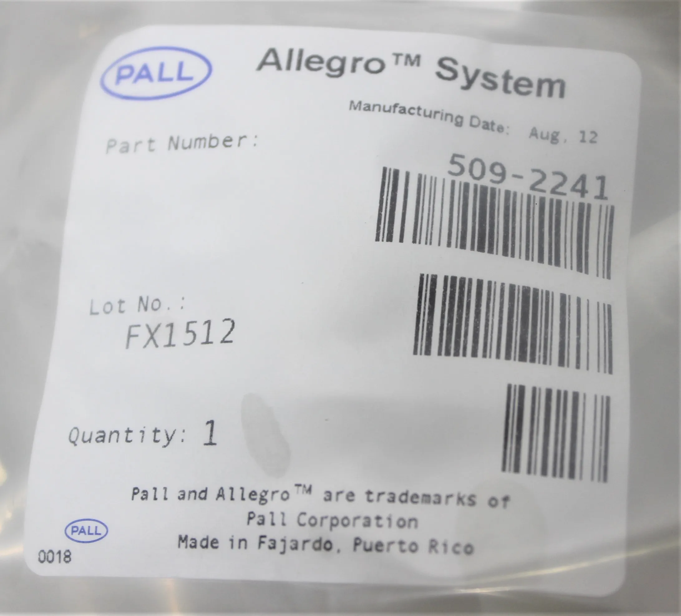 Pall Allegro System Filtration Separation Solution System 509-2241