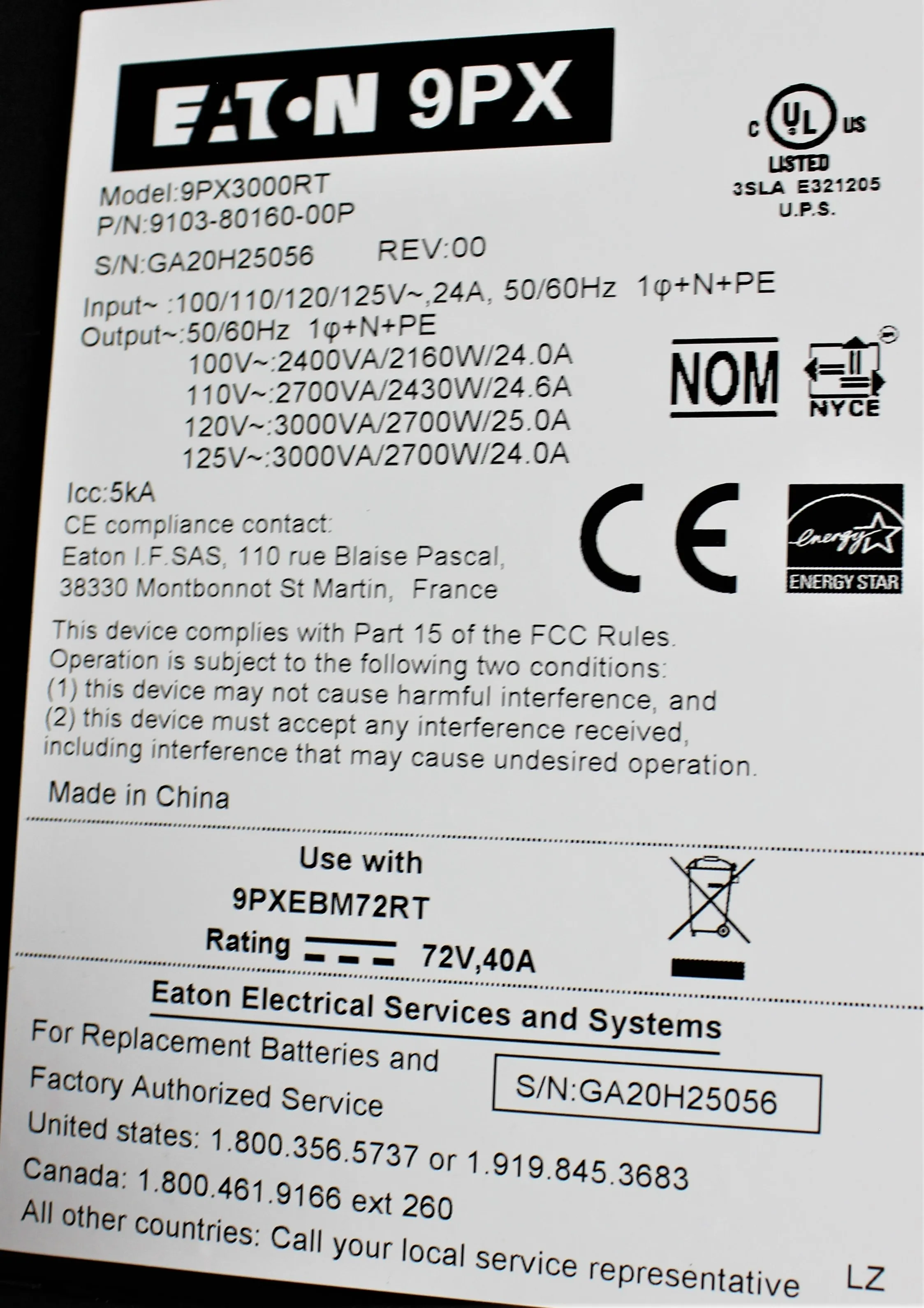 Eaton 9PX3000RT Mobile Power System