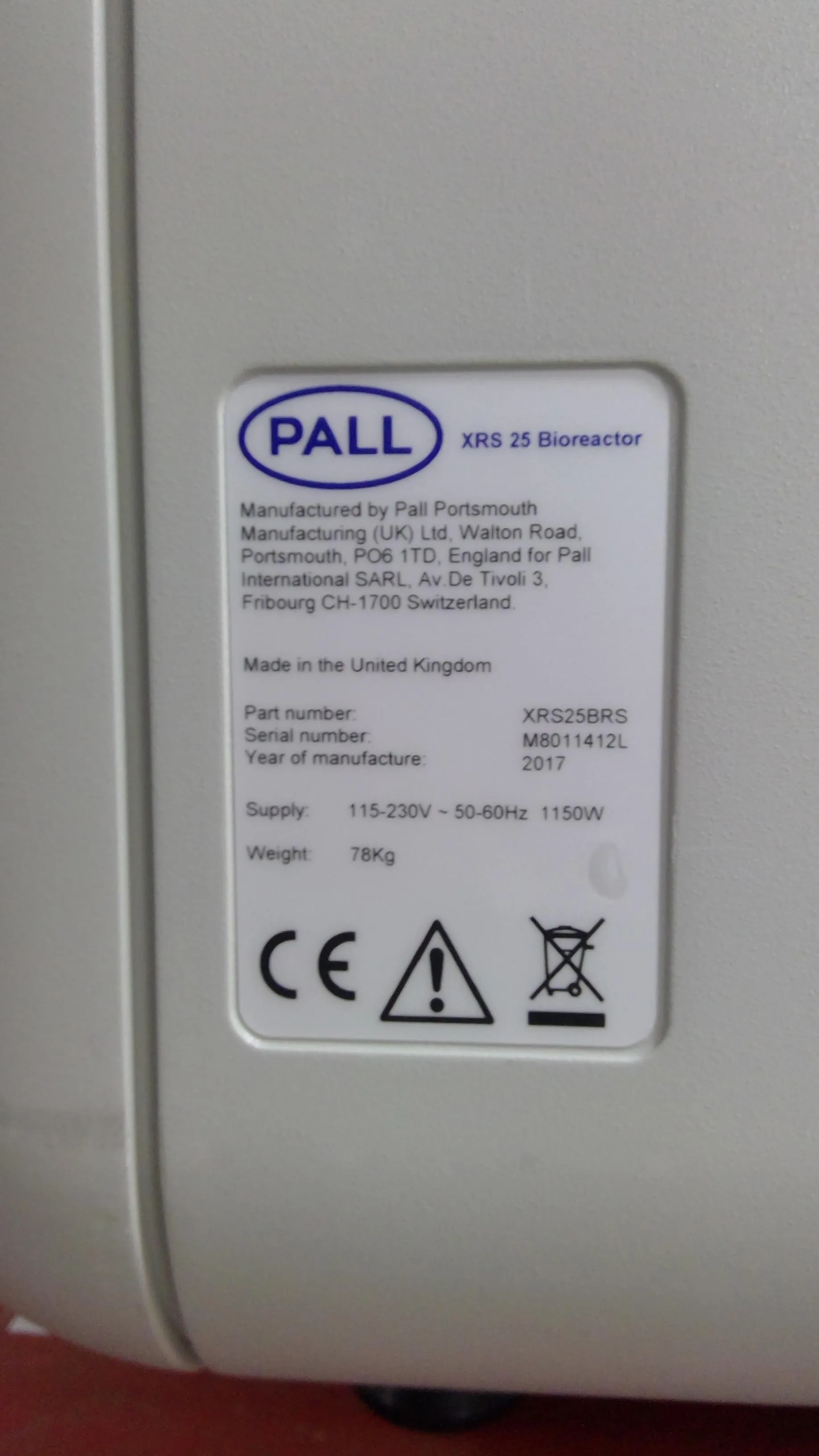 PALL XRS 25 Bioreactor with mPath Control Tower