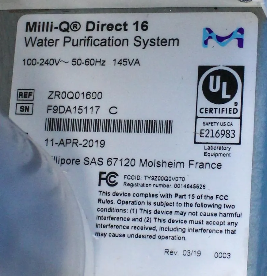 Milli-Q Direct 16 Water Purification System ZR0Q01600