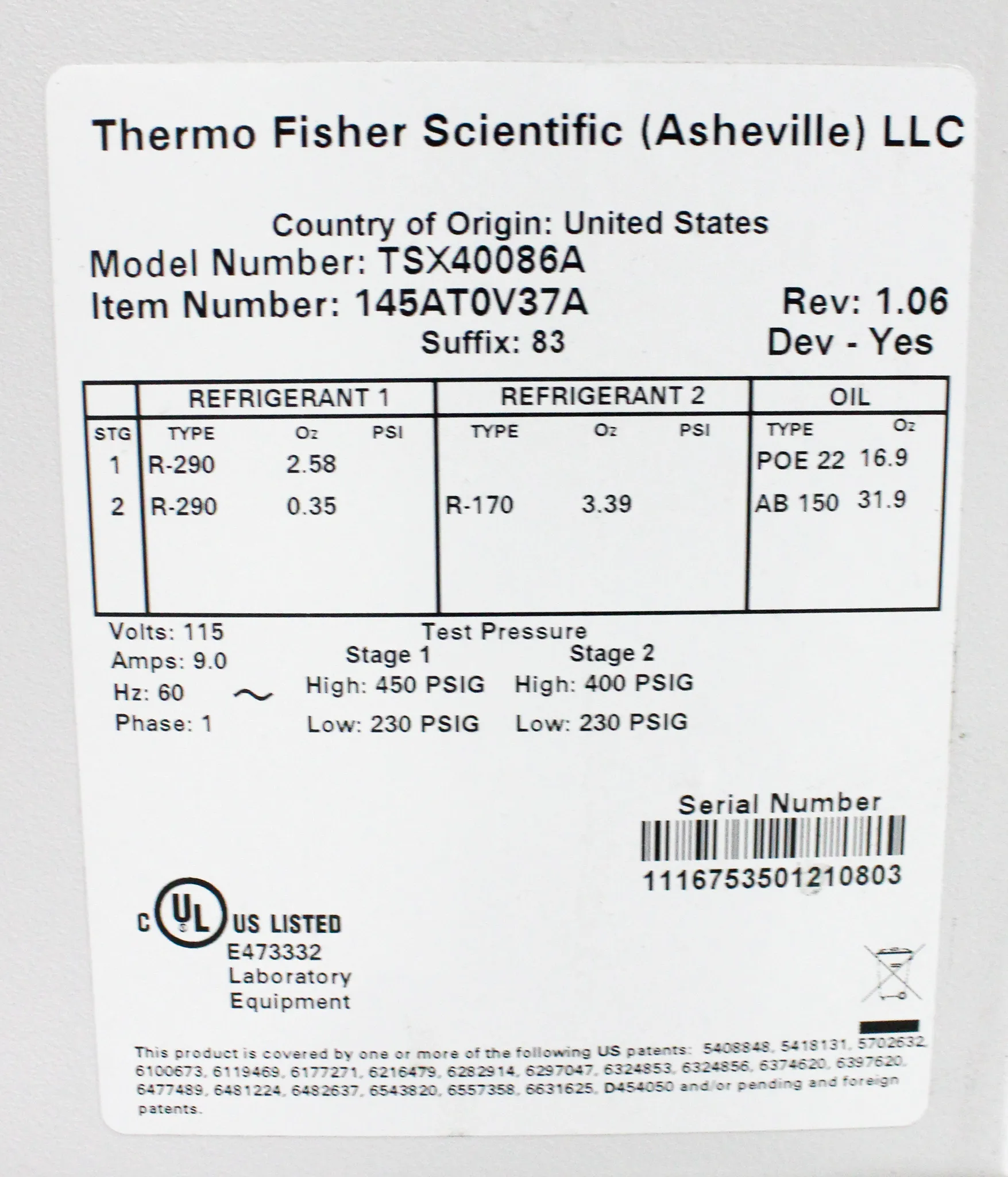 Thermo TSX Series Ultra-Low Temperature -80c Freezer Model TSX40086A (Storage)