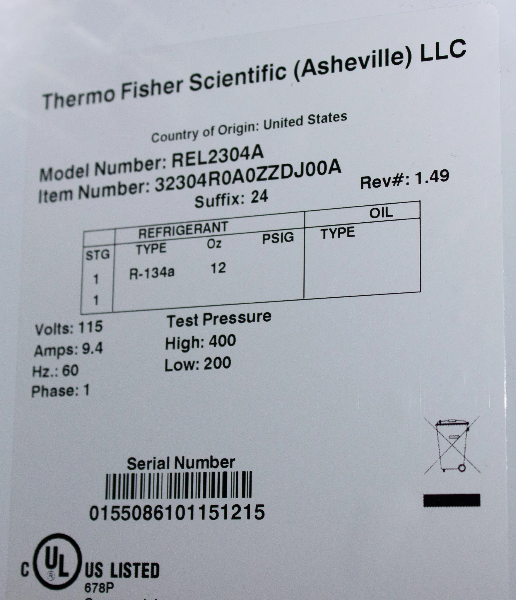 Thermo Scientific Revco REL2304A Lab Refrigerator