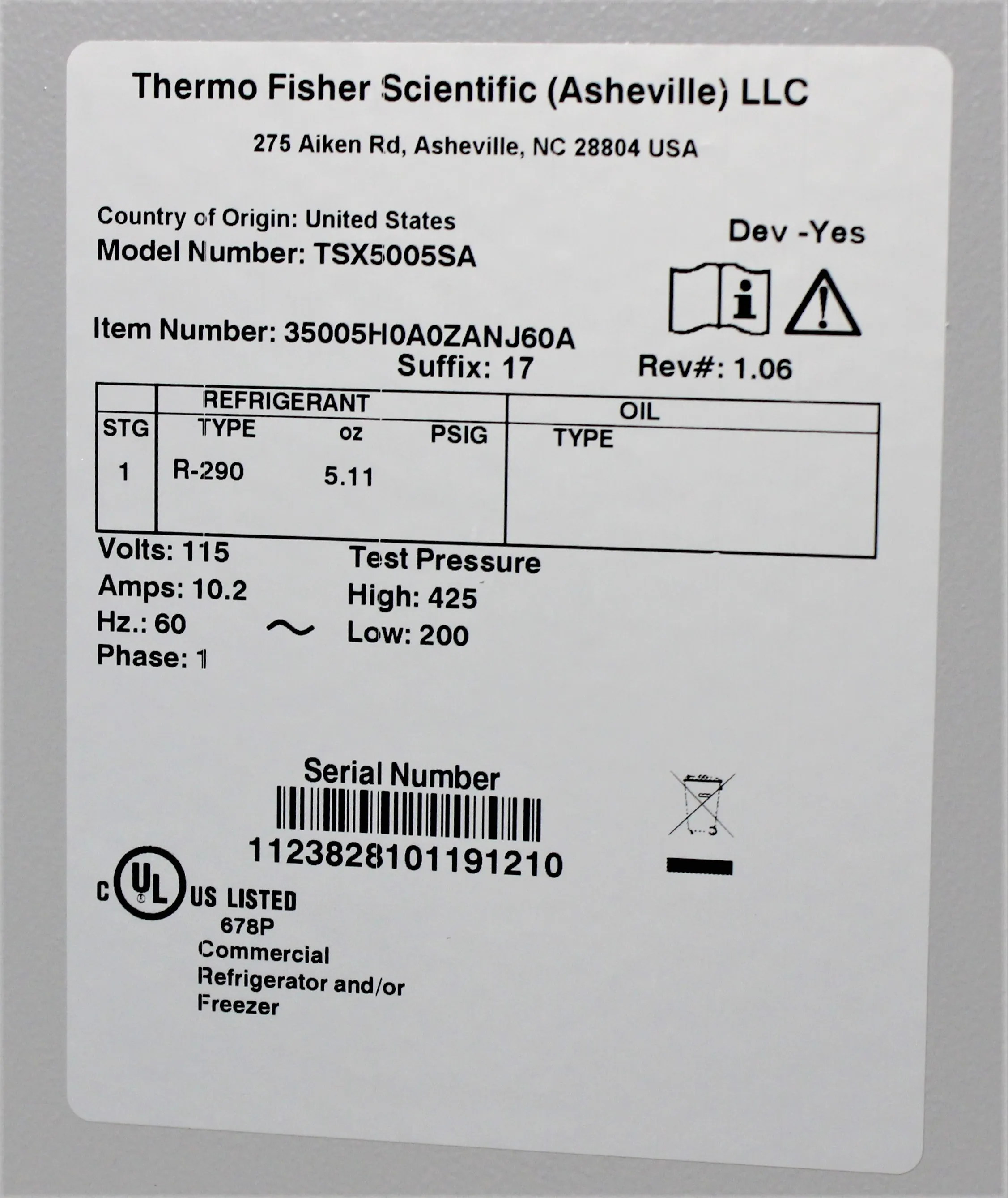 Thermo Fisher Scientific TSX5005SA High-Performance Lab Refrigerator