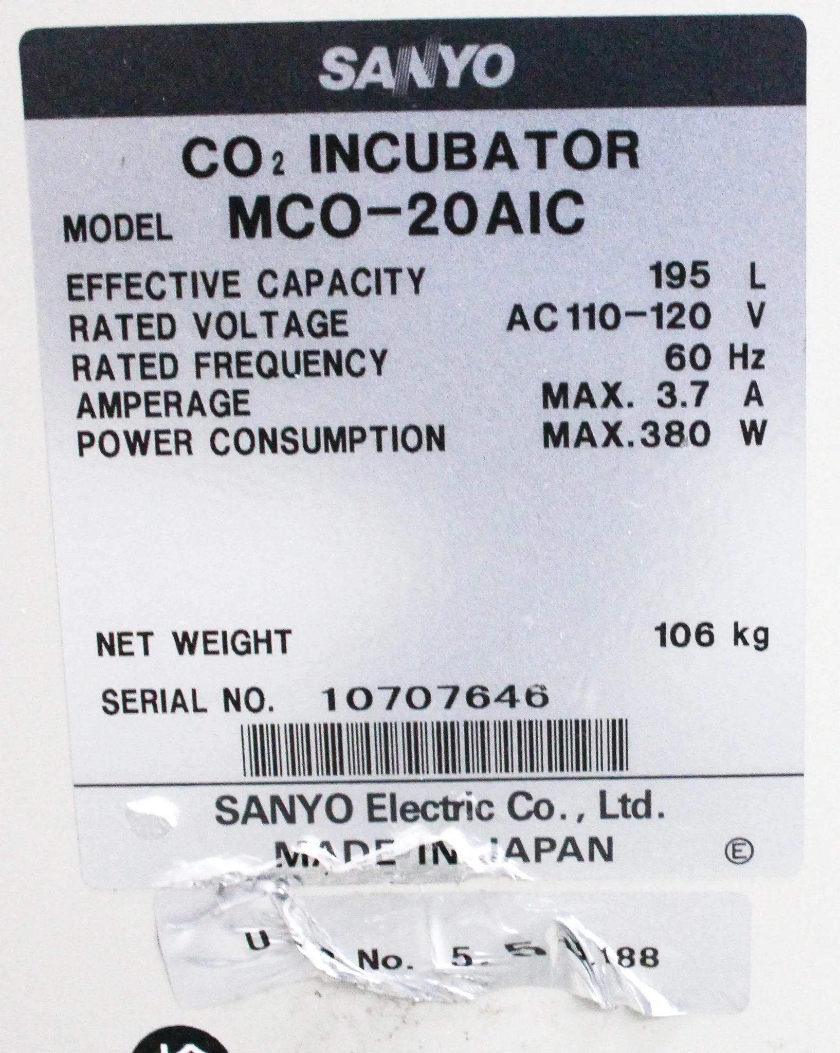 Sanyo MCO-20AIC Double Stack CO2 Incubator