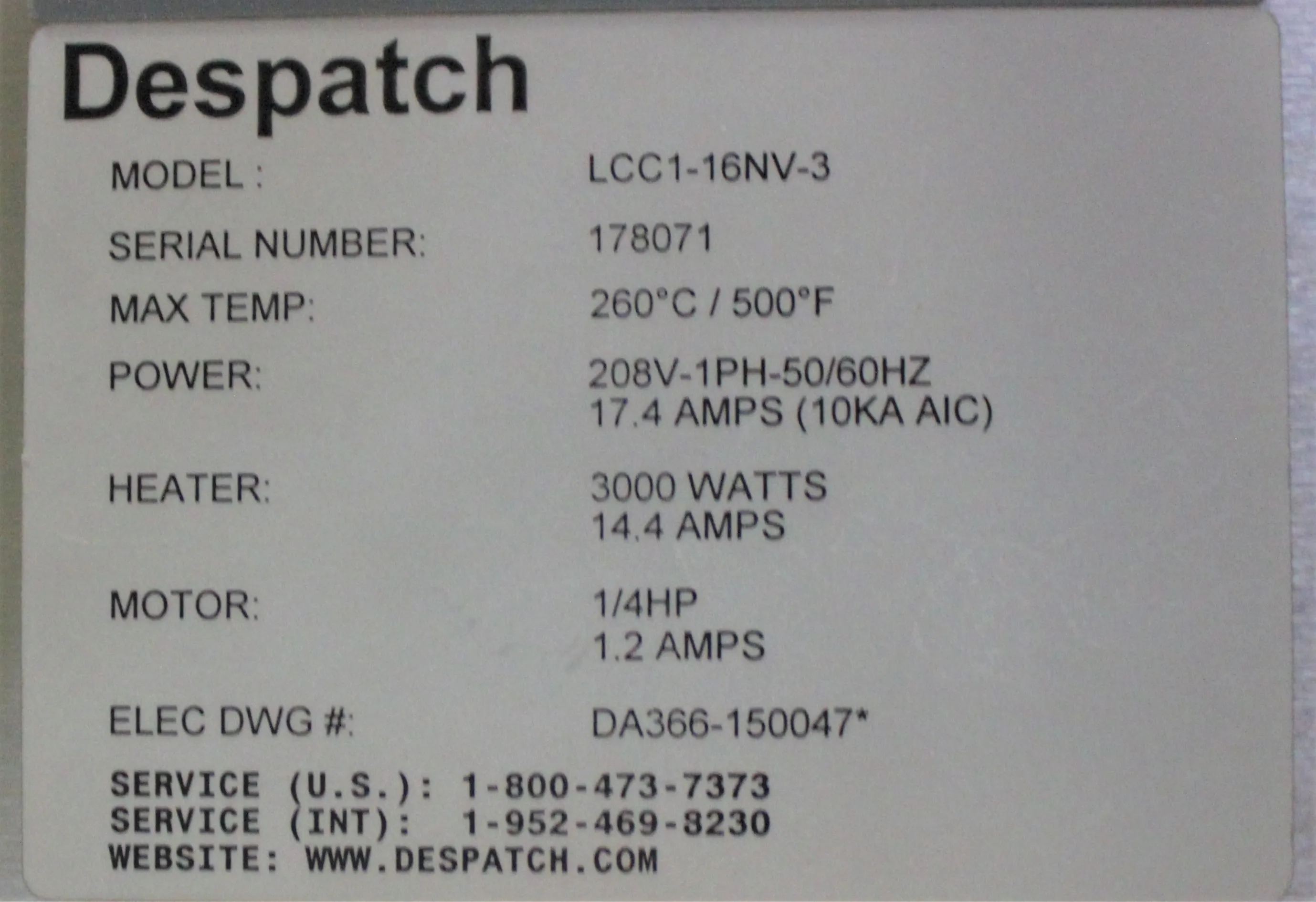 Despatch Double Stack LCC1-16NV-3 Oven with MRC 51000015AF Chart Recorder