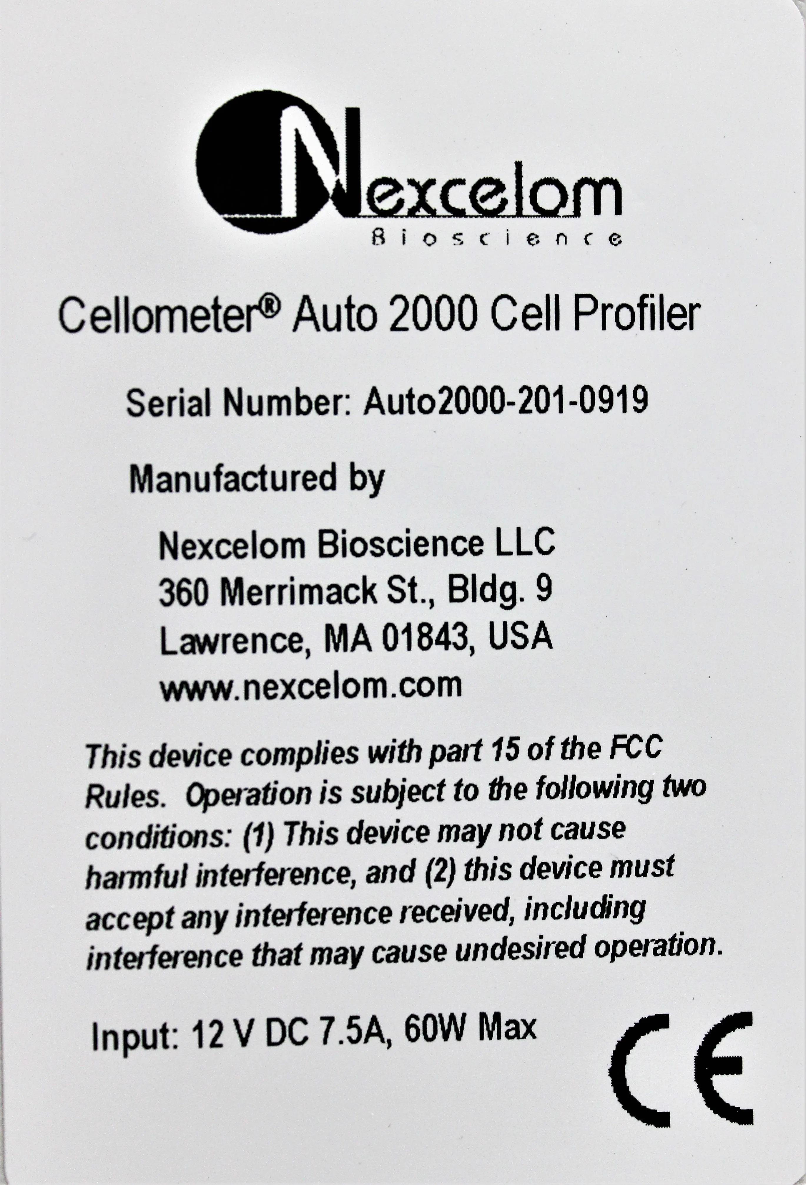 Nexcelom BIOSCIENCE Cel lometer Auto 2000 Cel l Profi ler Counter