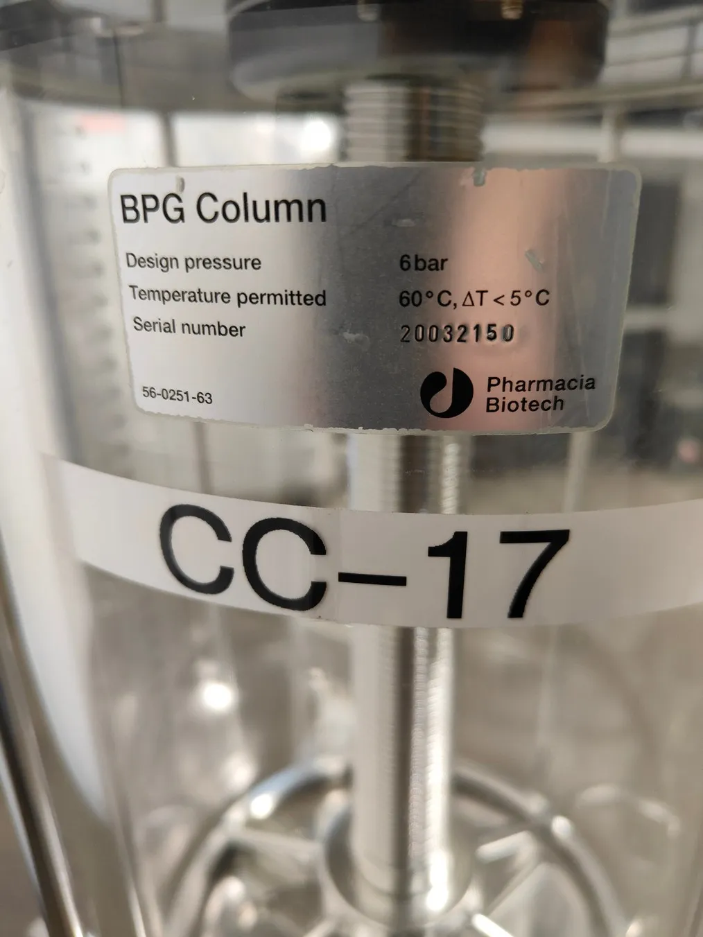 Pharmacia 56-1168-57 BPG 100/500 Chromatography Column, 100-500 mm i.d., 500 mm, Very Good Condition