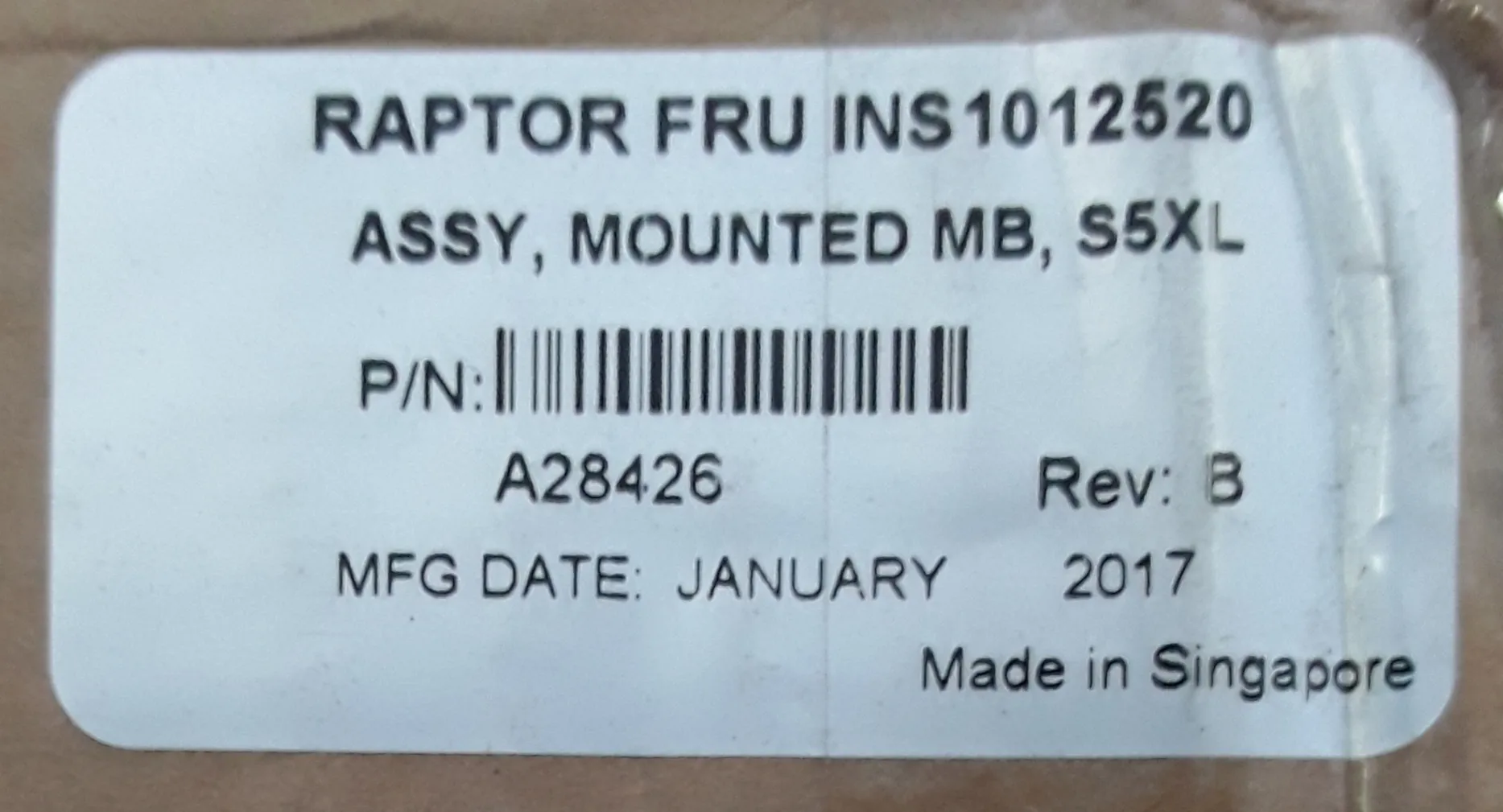 Thermo Fisher A28426 Raptor FRU INS1012520 ASSY, Mounted MB S5XL