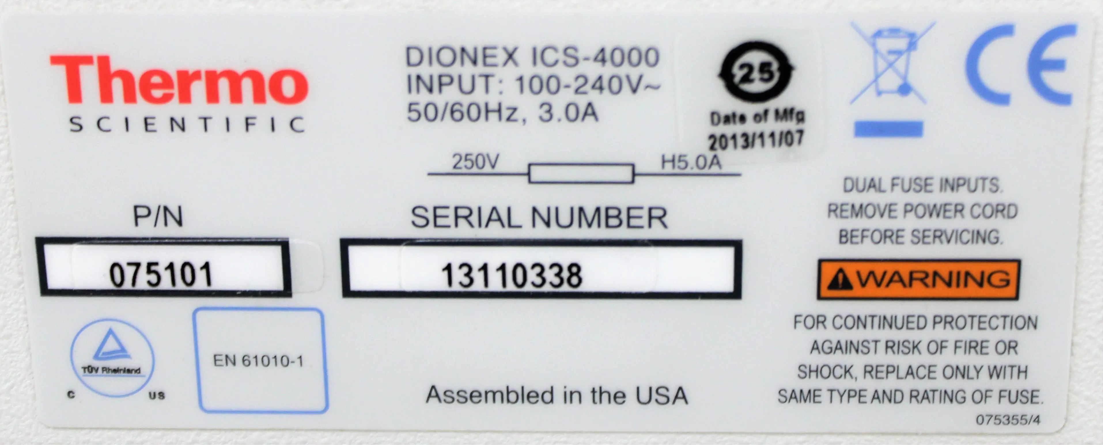 Thermo Scientific Dionex ICS-4000 Capillary HPIC System with 30-Day Warranty