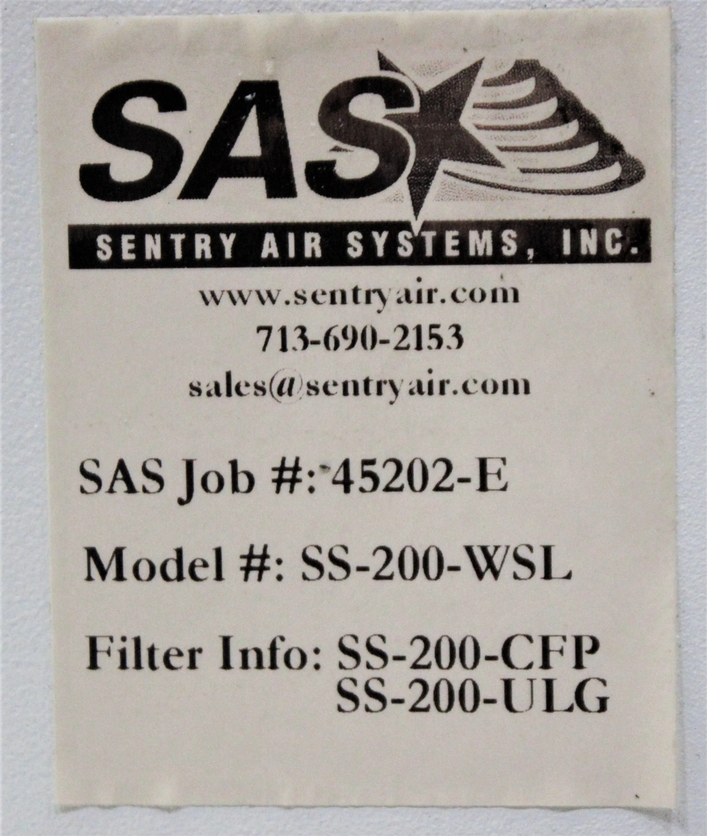 SAS SS-200-WSL Winged Sentry Air Filtration System