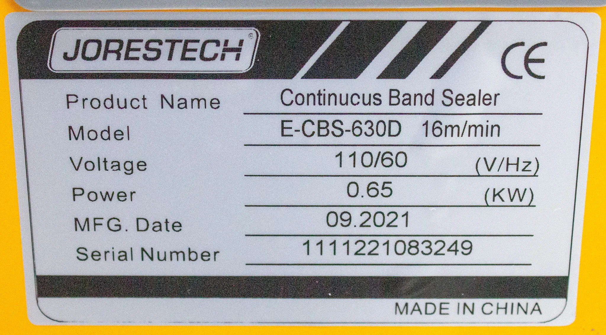 Jorestech Continuous Band Sealer Model E-CBS-630D