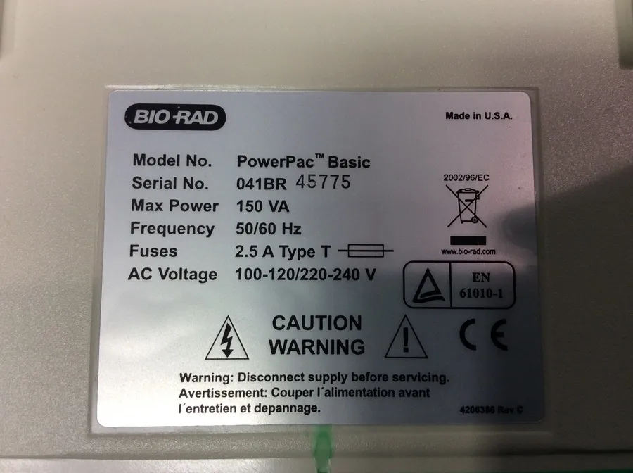 BIO-RAD PowerPac Basic Electrophoresis Power Supply Model