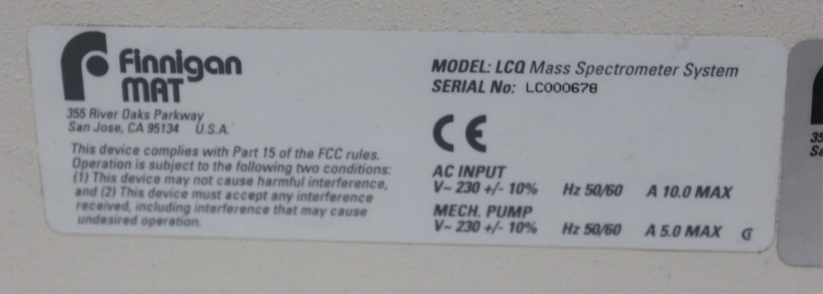 Finnigan MAT LCQ Mass Spectrometer System