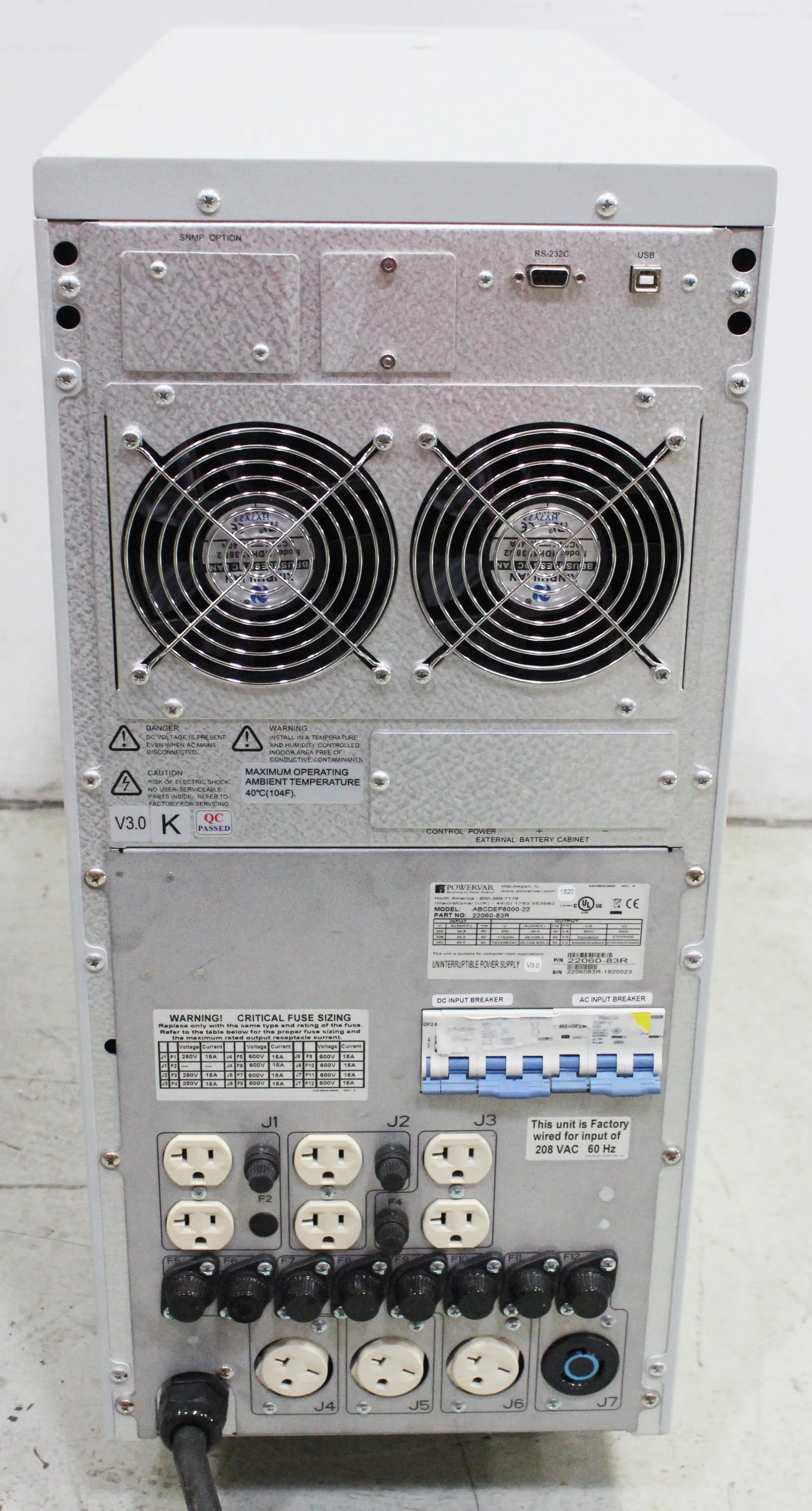 Used Powervar ABCDEF6000-22 Power Supply - UPS