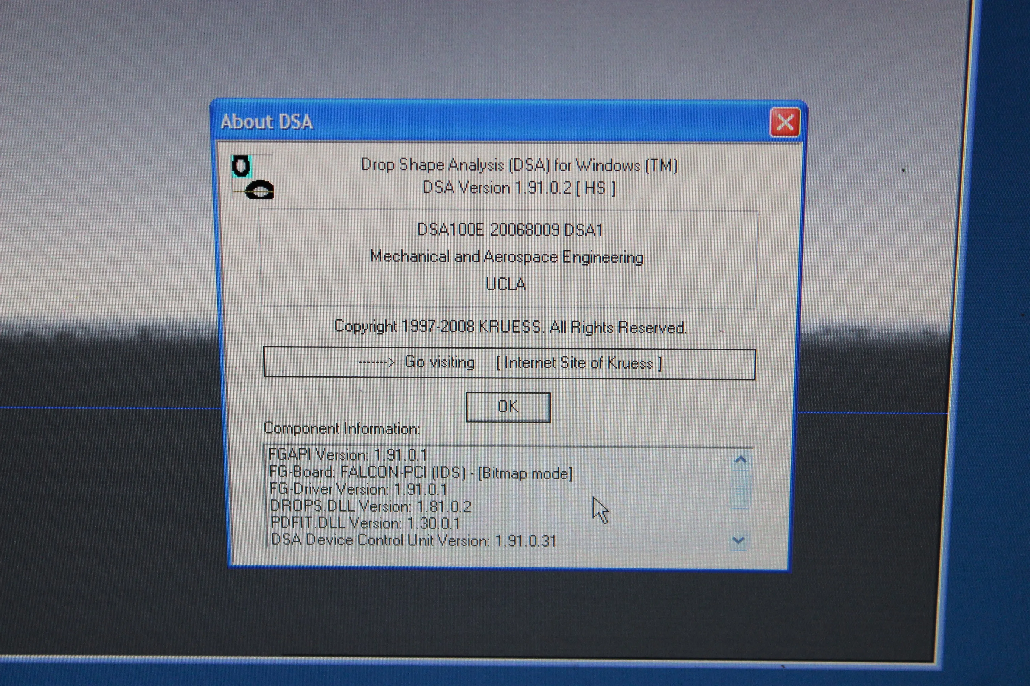 Kruss DSA100 Laboratory Contact Angle Measuring Instrument with Computer and DSA Version 1.91.0.2 Software