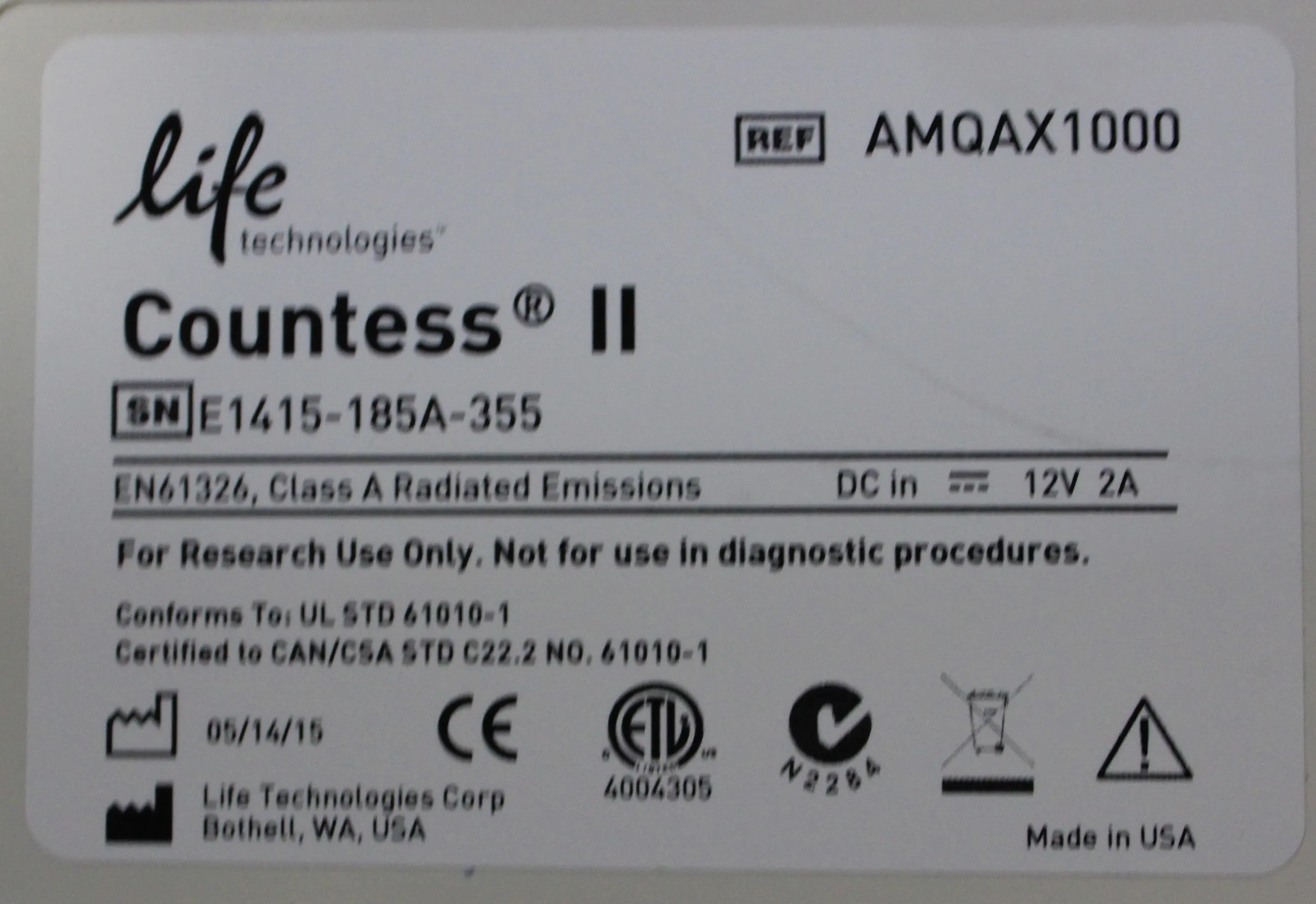 Life Technologies Countess II Automated Cell Counter AMQAX1000