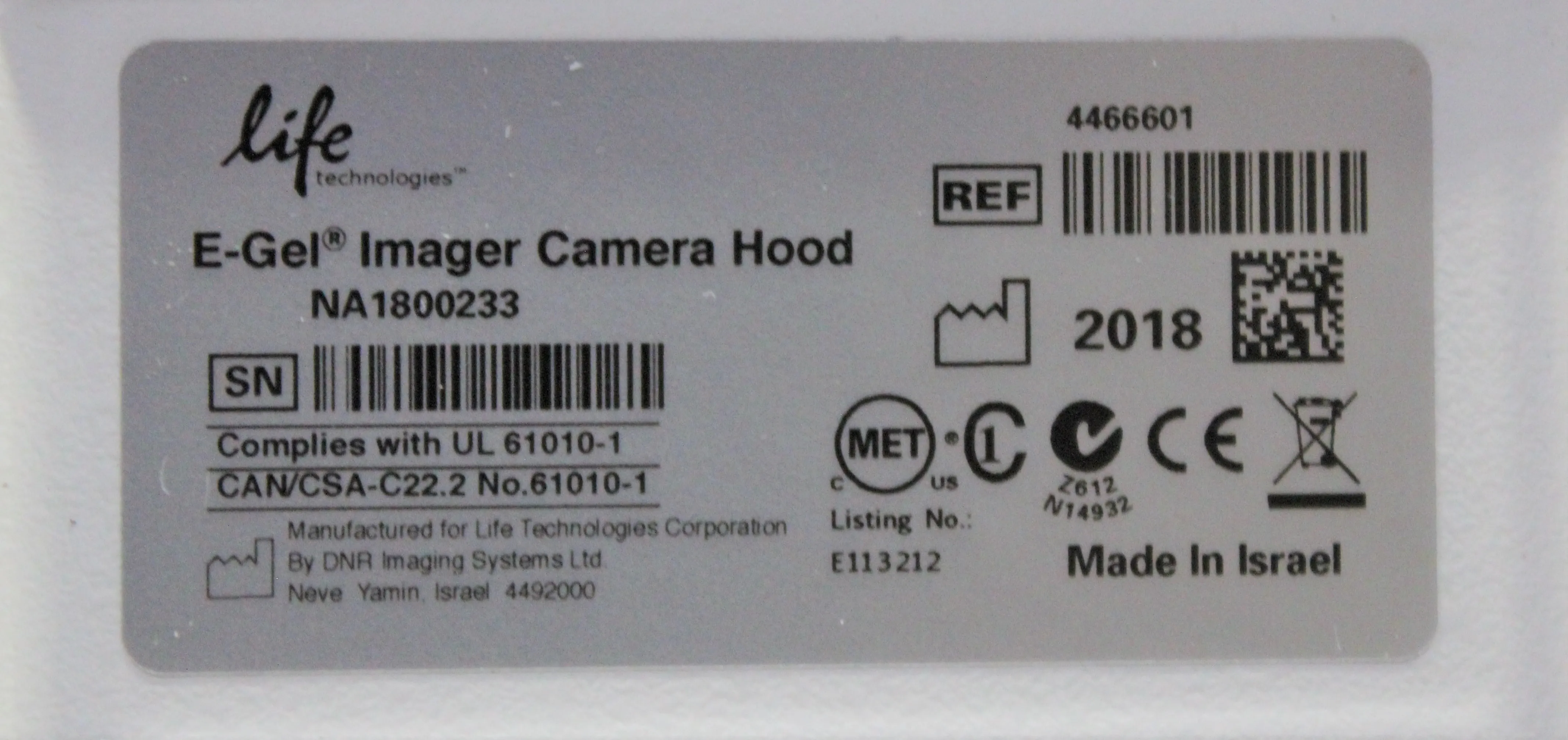 Life Technologies E-Gel Imager Camera Hood REF: 4466601