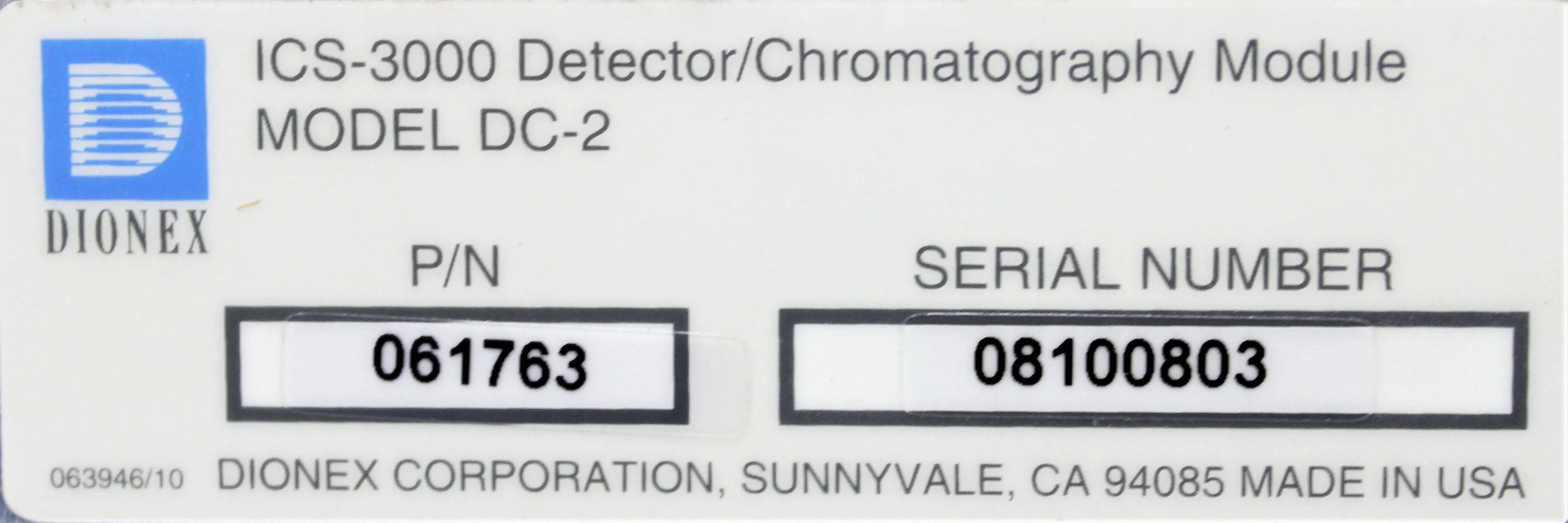 DIONEX ICS-3000 DC-2 Detector Chromatography Module